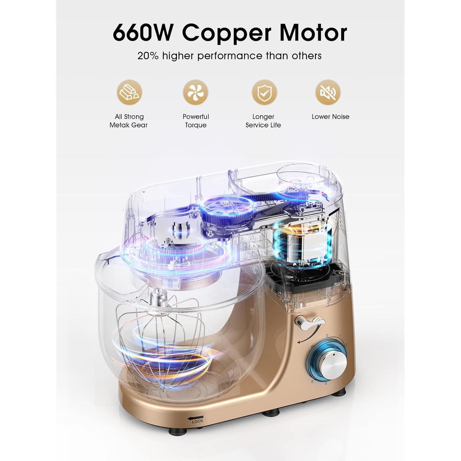 Batidora de pie KUCCU 8.5L 660W 6 velocidades Oro