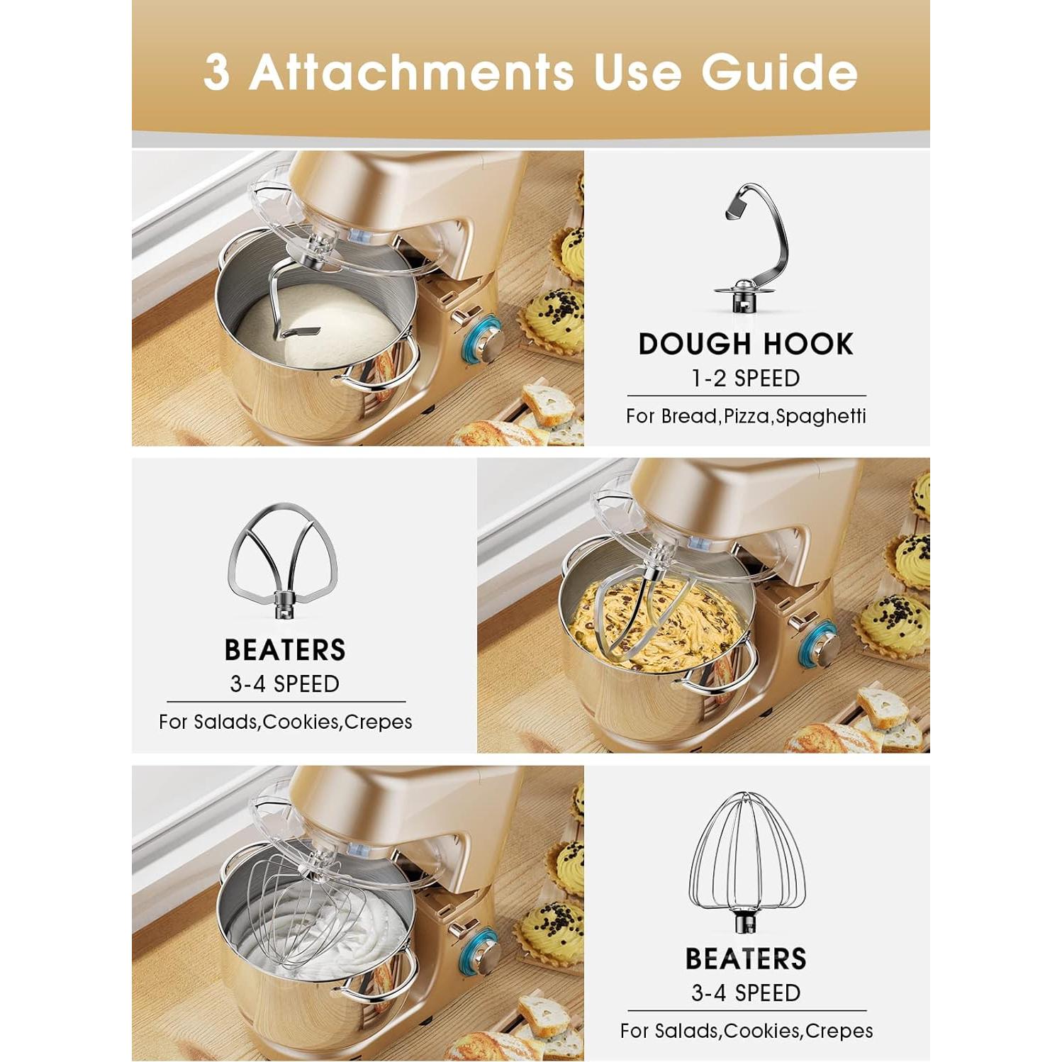 Batidora de pie KUCCU 8.5L 660W 6 velocidades Oro