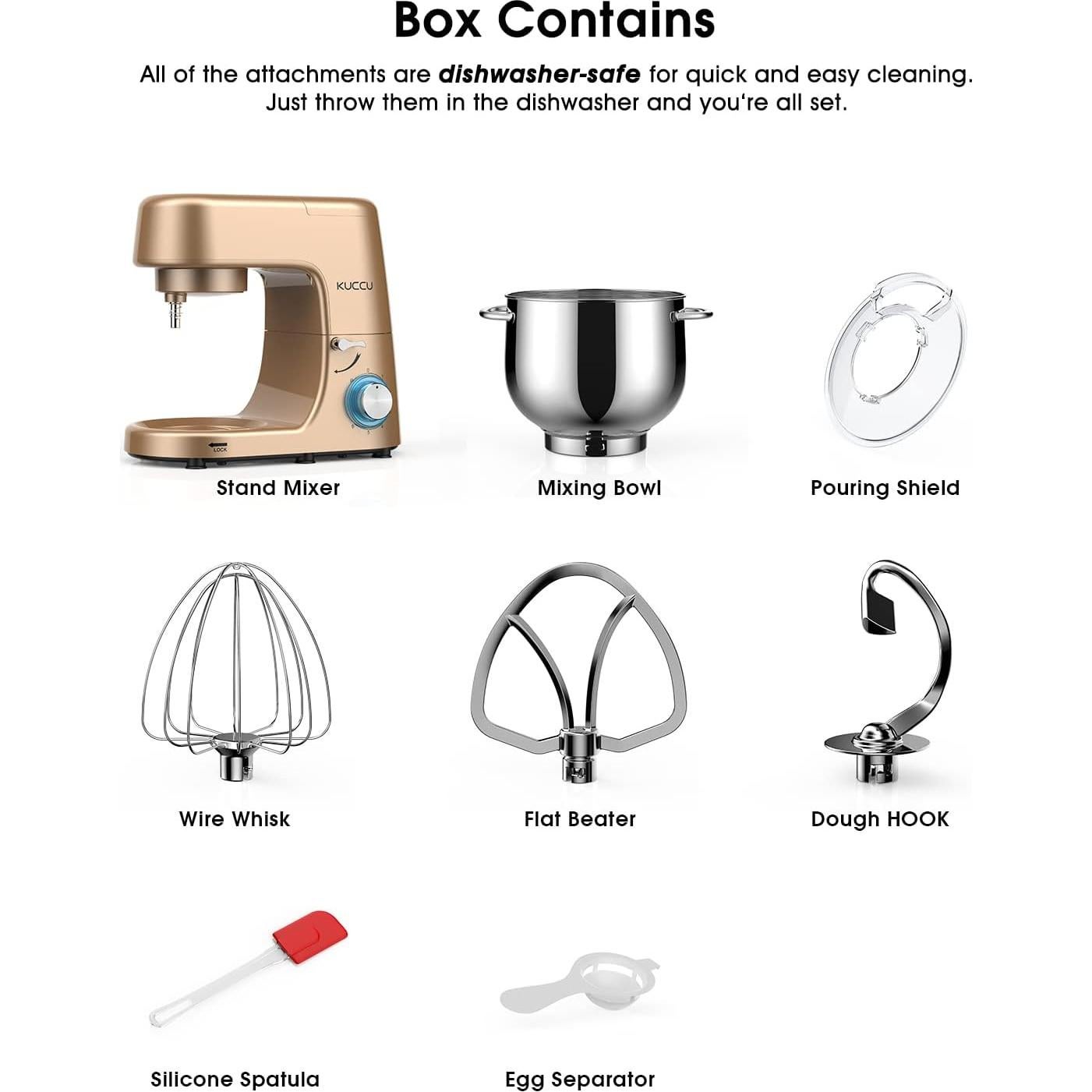 Batidora de pie KUCCU 8.5L 660W 6 velocidades Oro