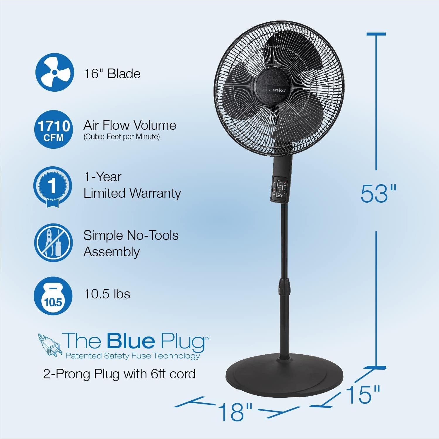 Ventilador de Pedestal Lasko S16612 Oscilante 4 Velocidades 40.64 cm