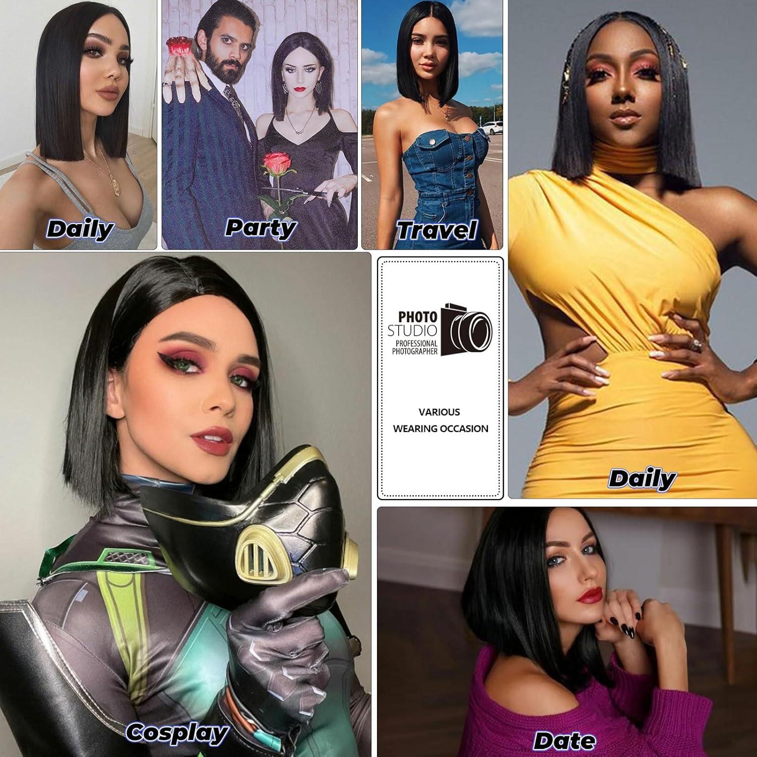 Peluca Bob Negra Tereshar Sintética 30 cm Resistente al Calor