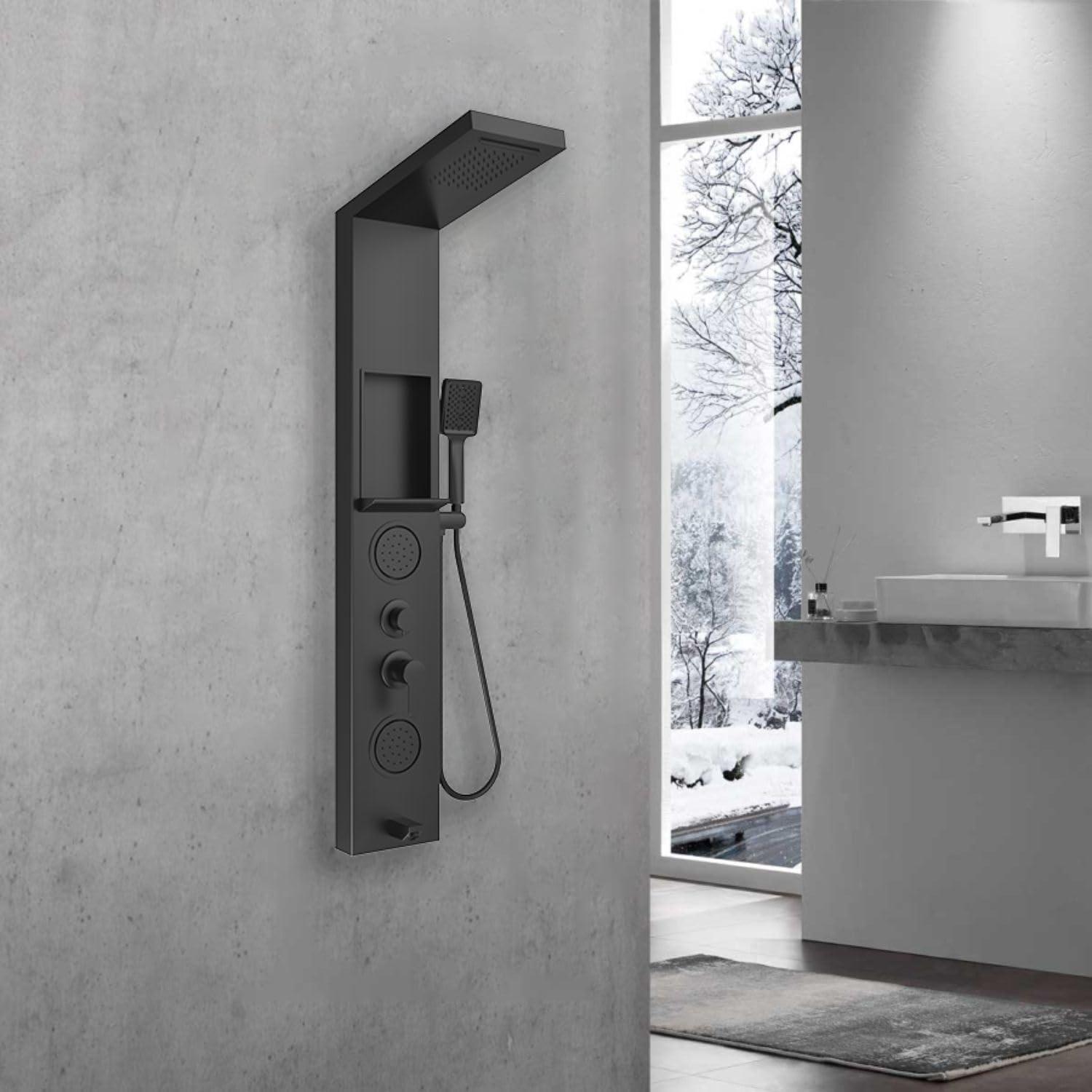 Panel de Ducha ELLO&ALLO Acero Inoxidable Negro 5 Funciones