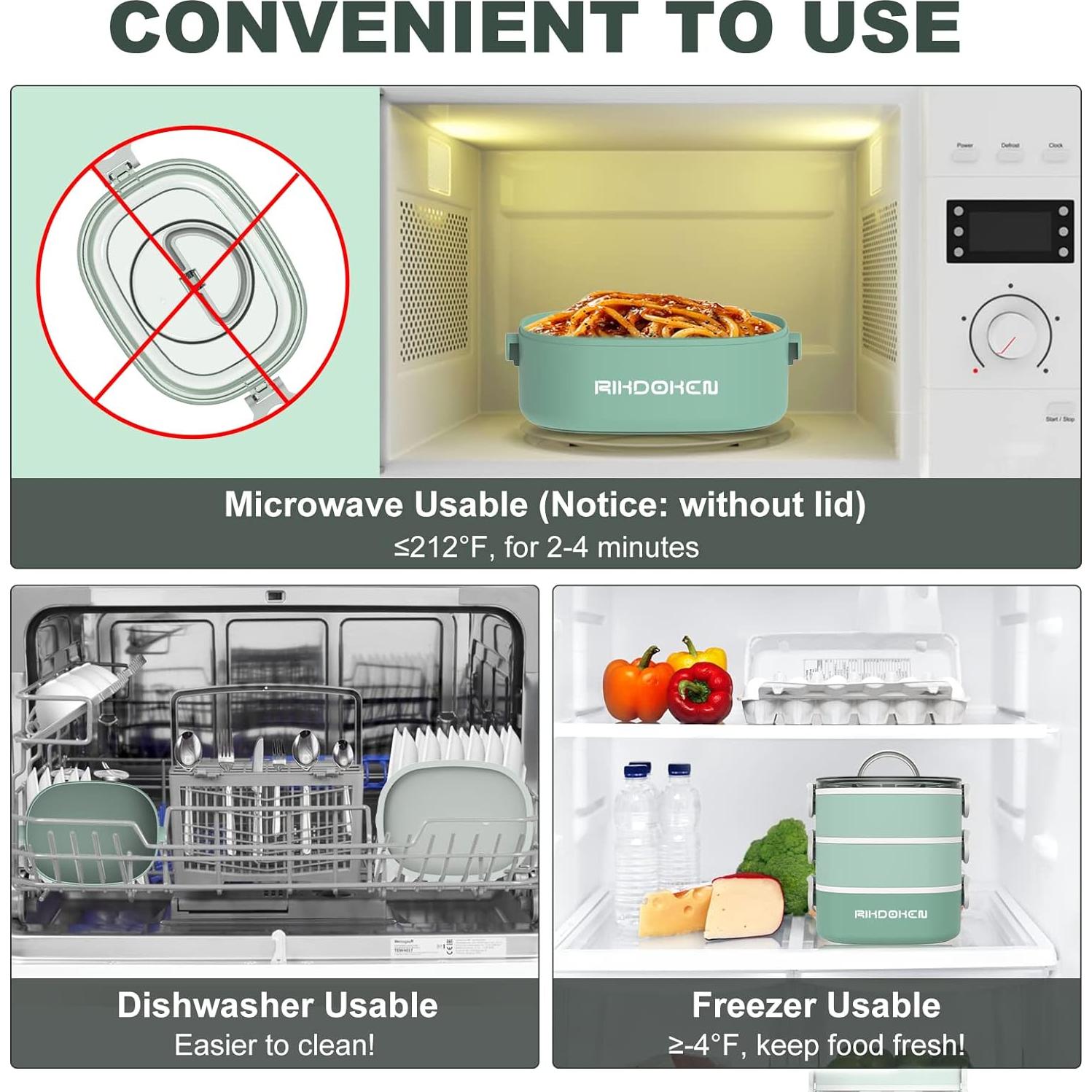 Caja de Almuerzo RIKDOKEN 3 Capas 2800ml A Prueba de Fugas