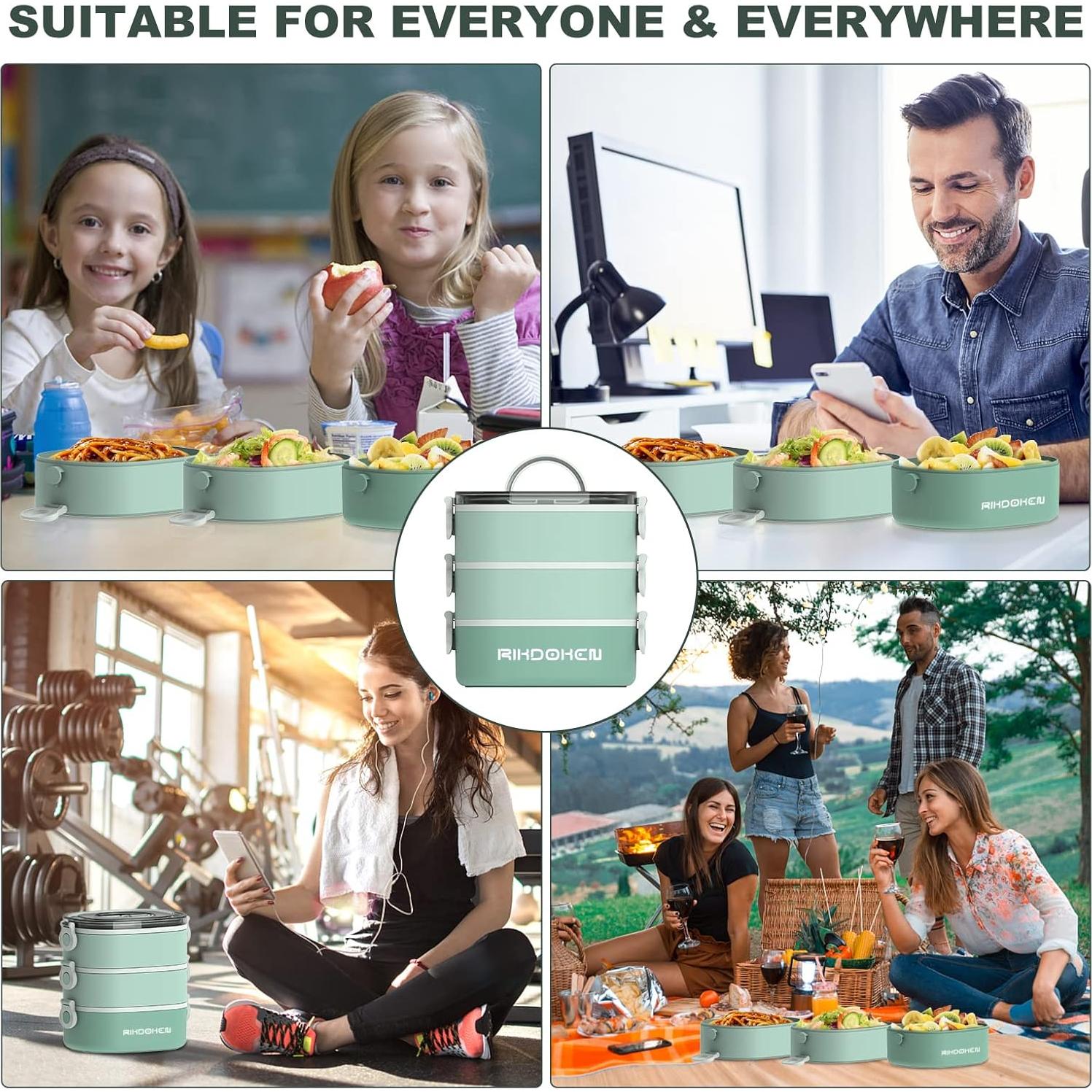 Caja de Almuerzo RIKDOKEN 3 Capas 2800ml A Prueba de Fugas