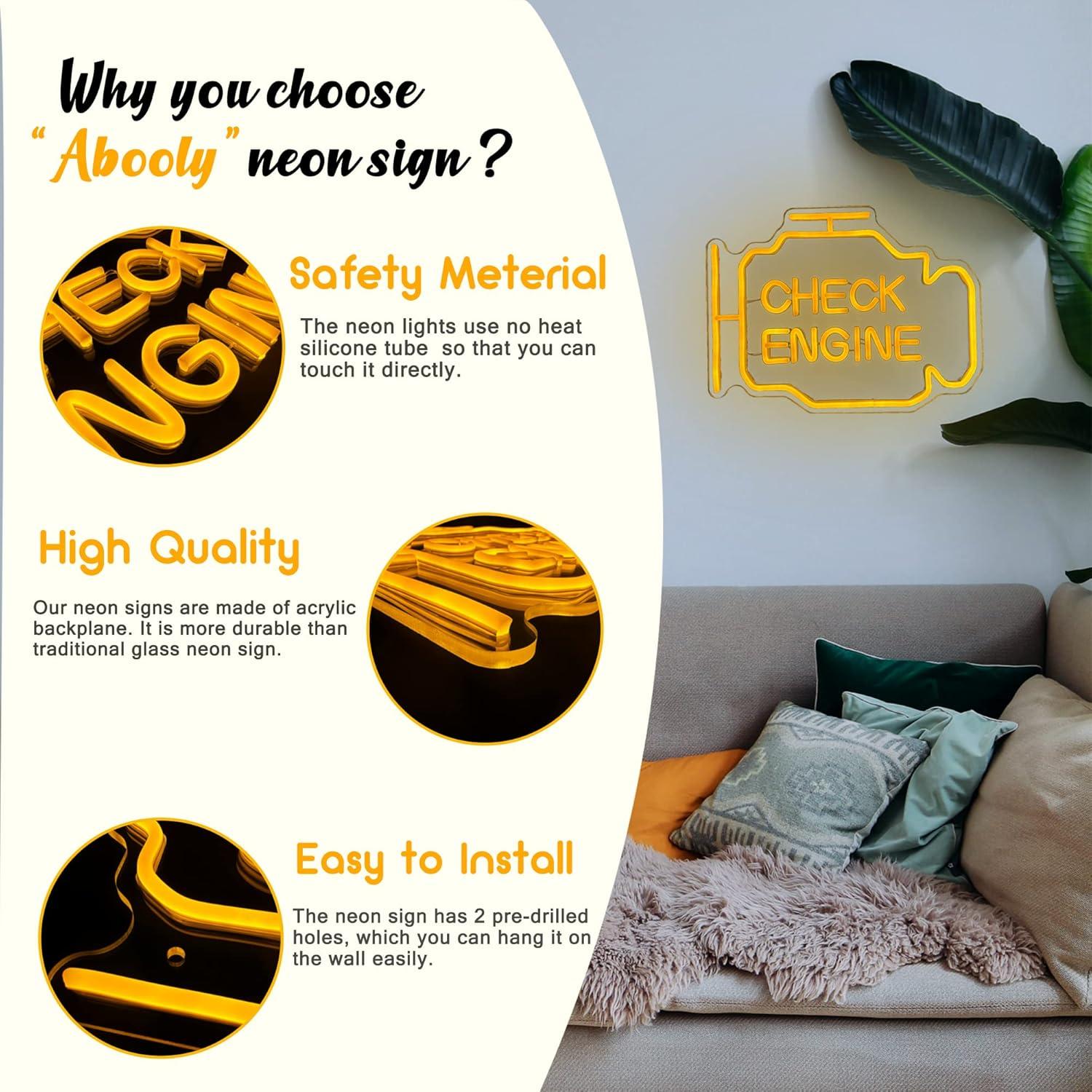 Cartel de Neón LED Abooly Motor de Verificación 30x40cm