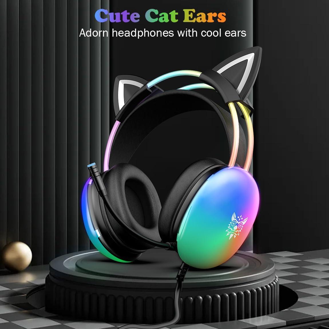 Auriculares Gaming ONITOON X25 con Orejas de Gato y RGB