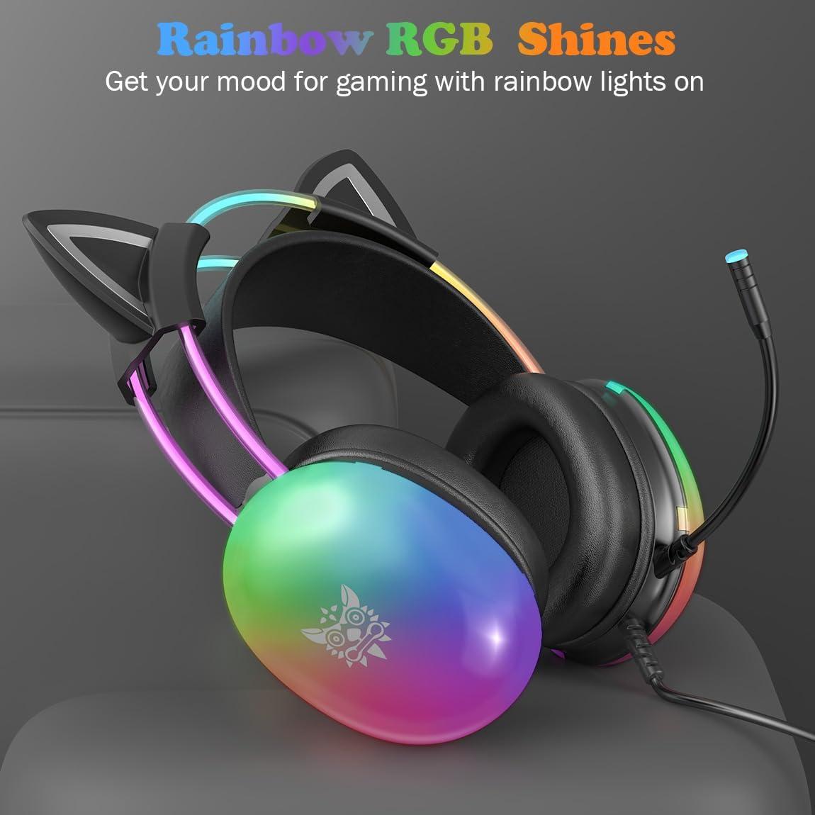 Auriculares Gaming ONITOON X25 con Orejas de Gato y RGB