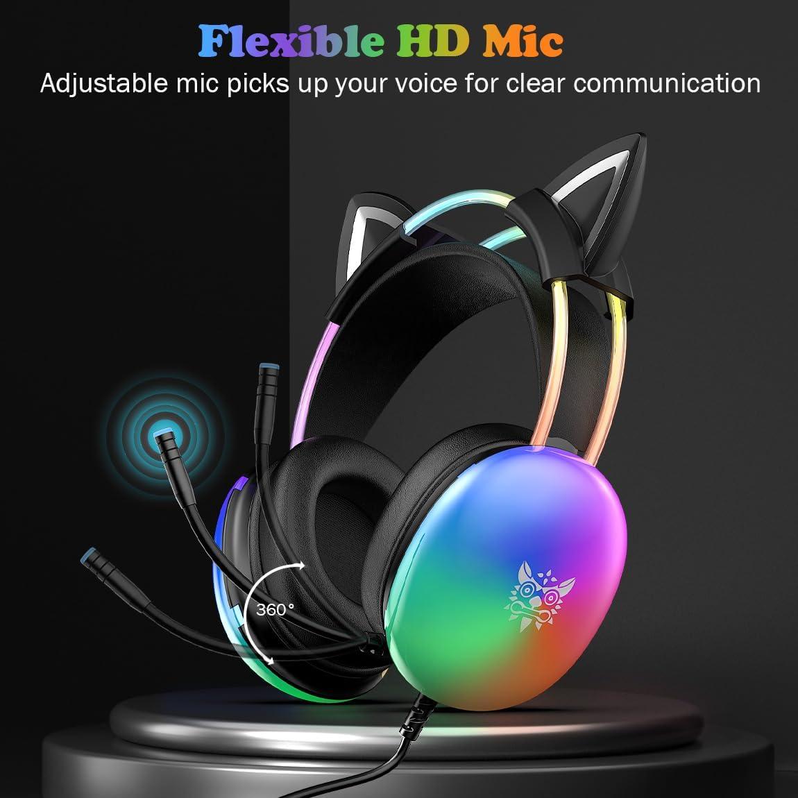 Auriculares Gaming ONITOON X25 con Orejas de Gato y RGB