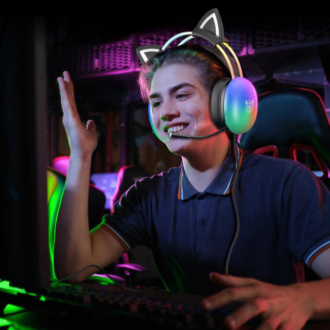 Auriculares Gaming ONITOON X25 con Orejas de Gato y RGB
