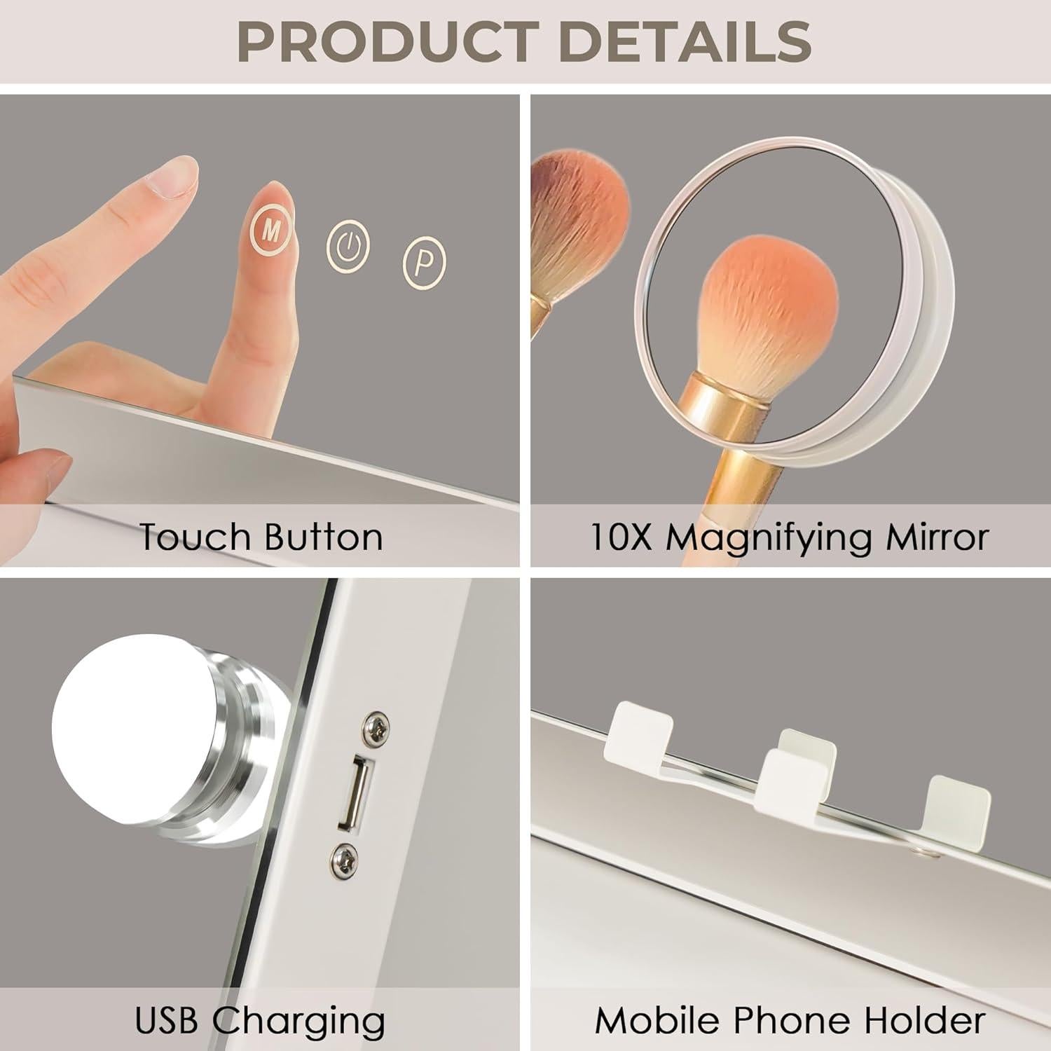 Espejo de tocador LuxeVue con luces LED regulables 49.8x39.9 cm