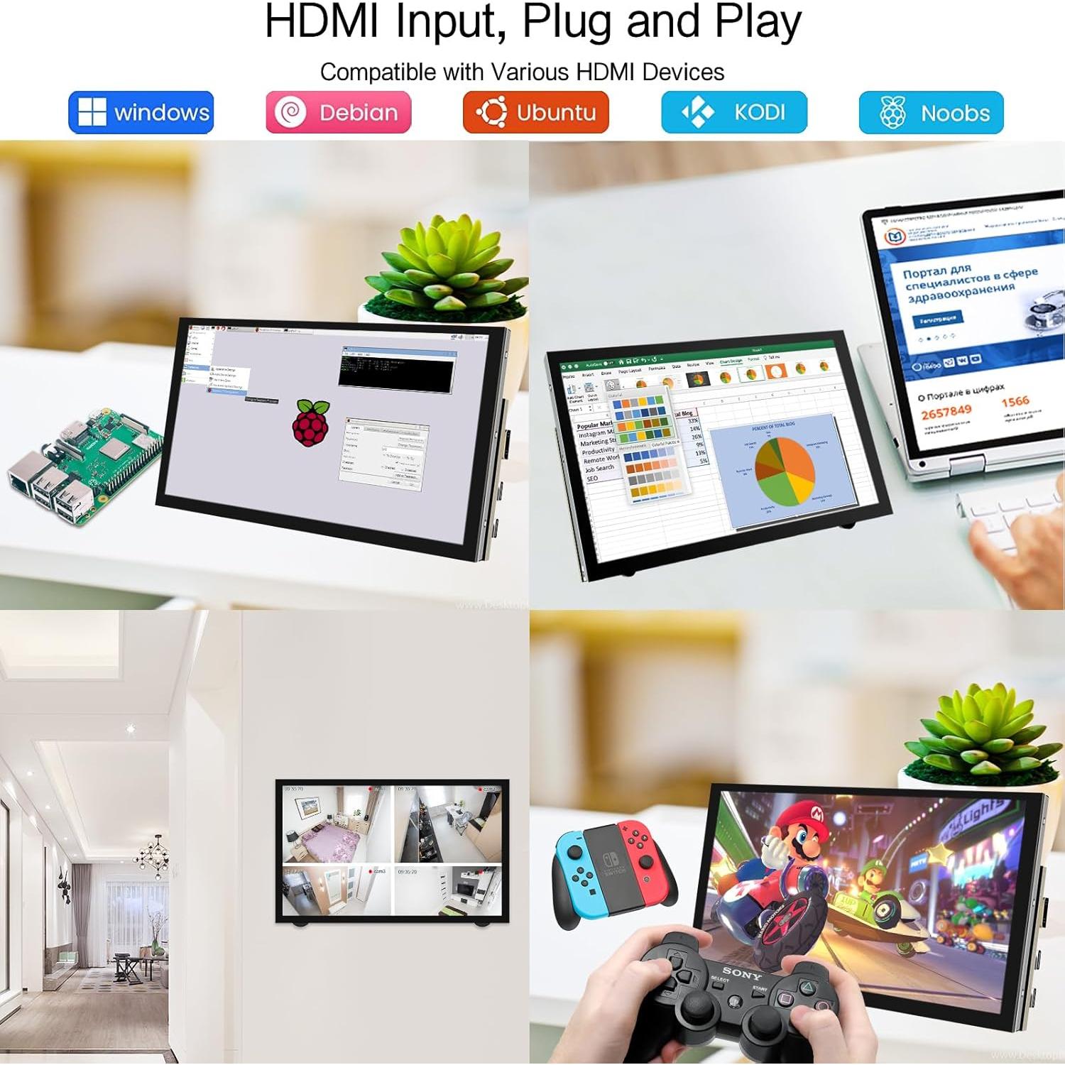 Monitor Táctil 9" HAMTYSAN 1024x600 HDMI para Raspberry Pi/PC