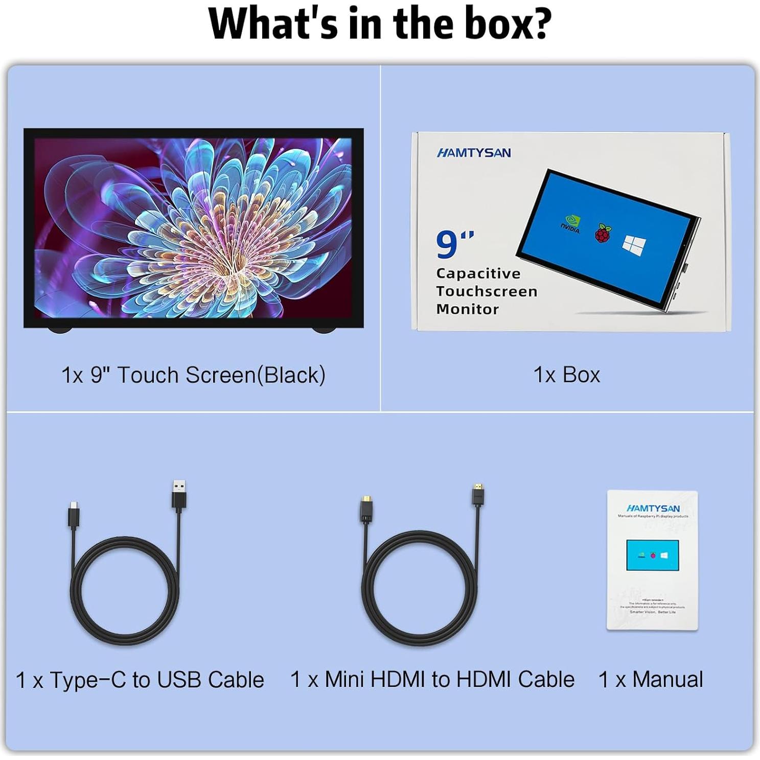 Monitor Táctil 9" HAMTYSAN 1024x600 HDMI para Raspberry Pi/PC