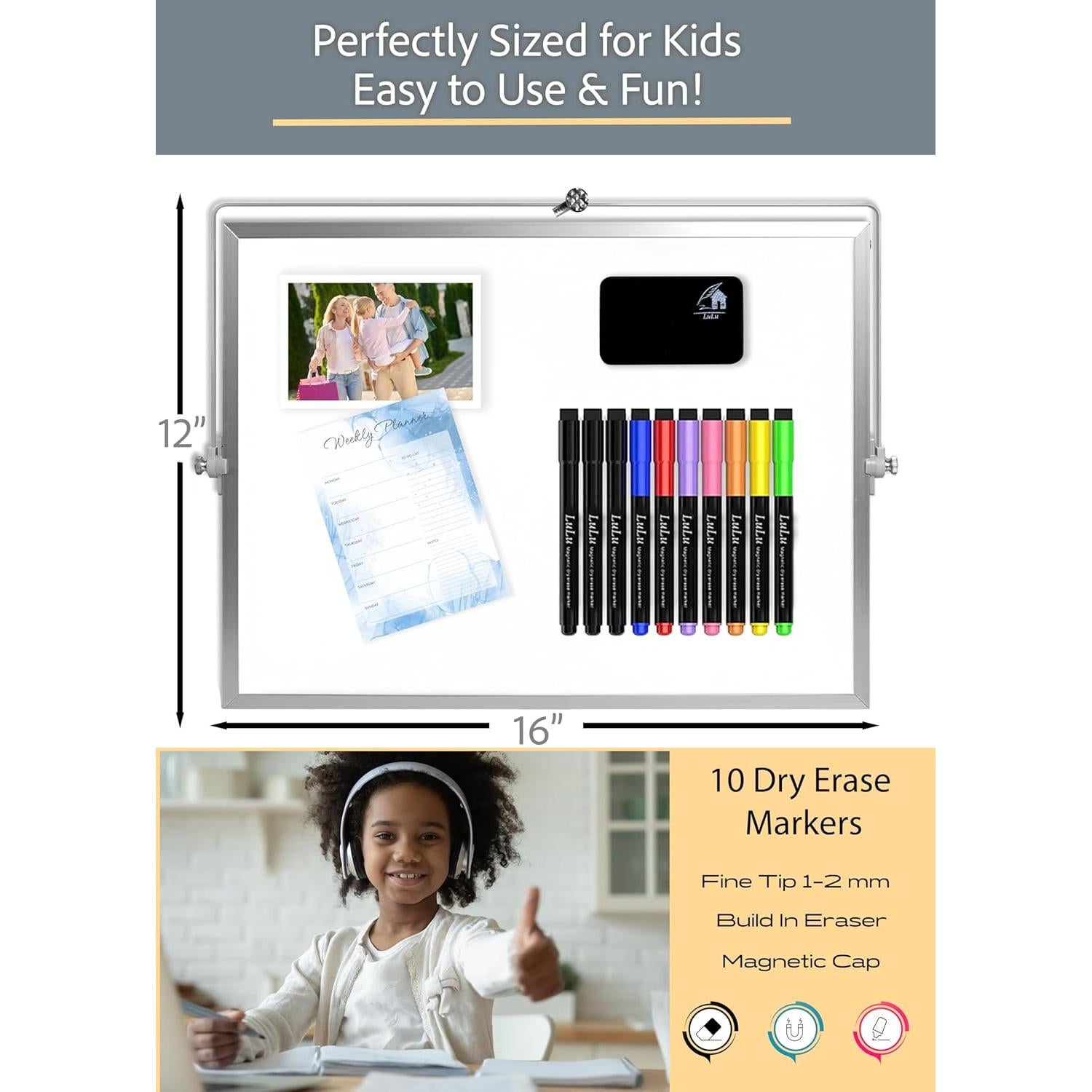 Pizarra Blanca Borrable Lulu Office 40x30 cm con Accesorios