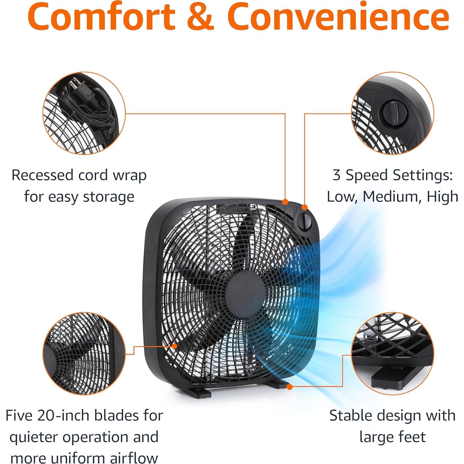 Ventilador de Caja Amazon Basics 20" 3 Velocidades Negro