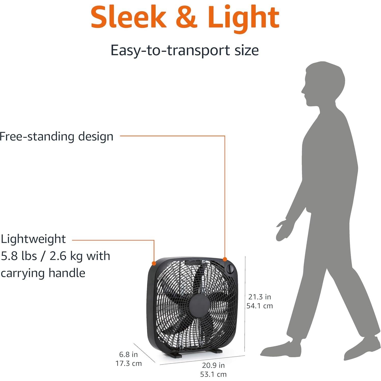 Ventilador de Caja Amazon Basics 20" 3 Velocidades Negro