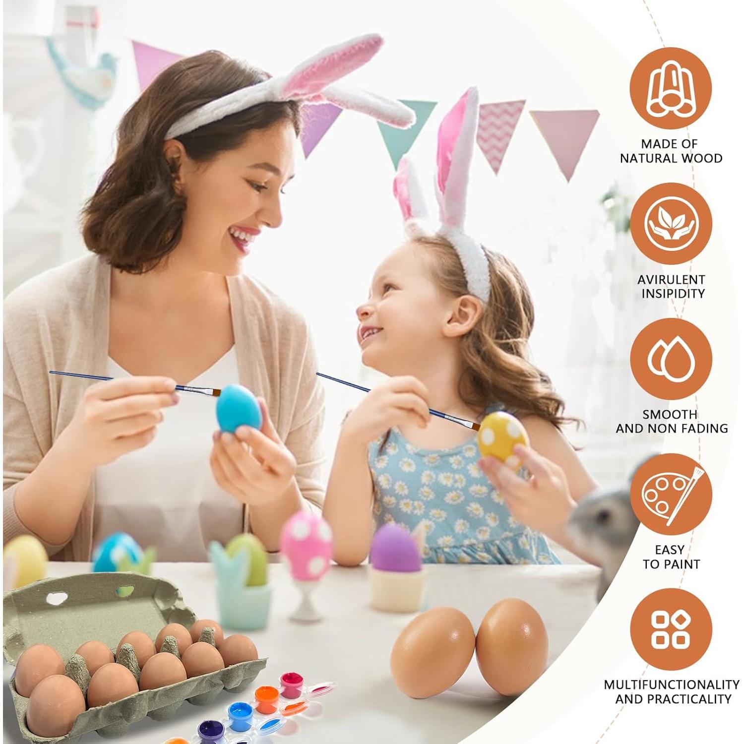 Juego de 10 Huevos Falsos de Madera Marrón para Manualidades