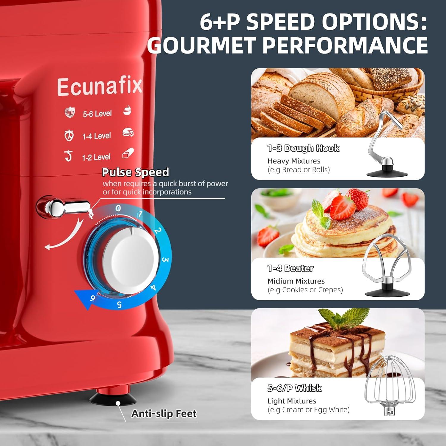 Batidora de Pie Ecunafix MIXER1519 6.5L 660W 6 Velocidades