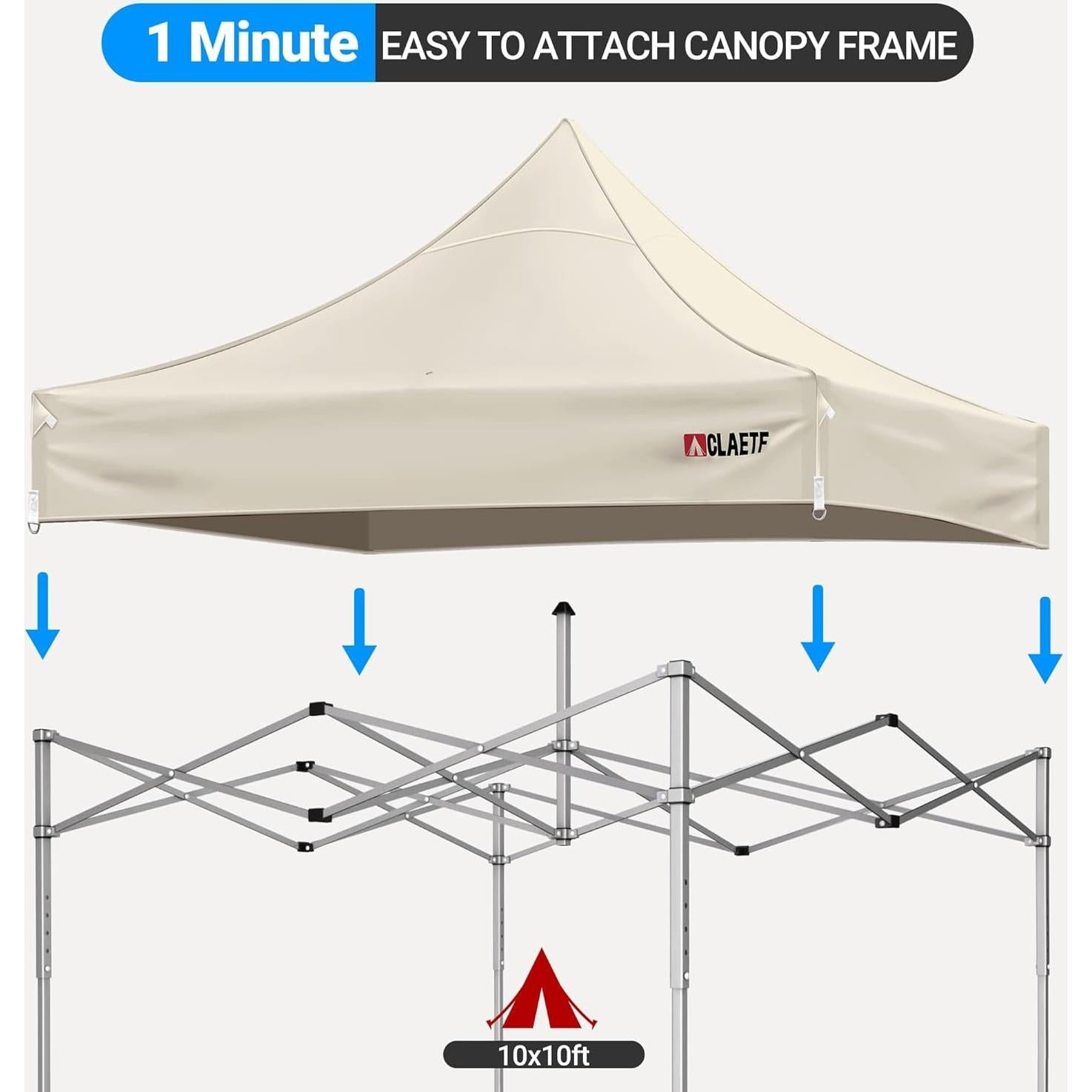 10x10 Pop Up Canopy Tent Replacement Top Cover,Canopy Tent Top for Pop Up Tent with Drainage Holes,Outdoor Tent Top Cover for Garden, Patio, Pavilion, Sun Shade.(Top Only)(Khaki 10x10
