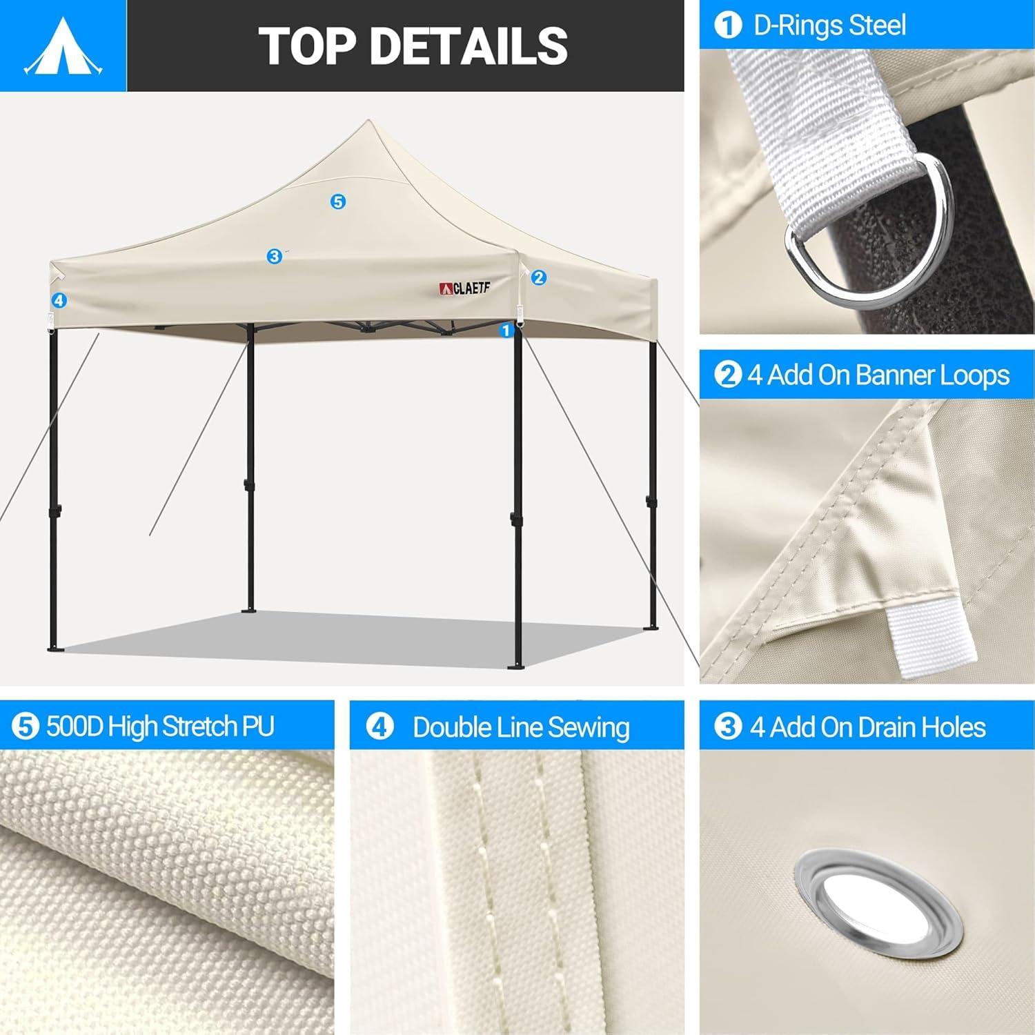 10x10 Pop Up Canopy Tent Replacement Top Cover,Canopy Tent Top for Pop Up Tent with Drainage Holes,Outdoor Tent Top Cover for Garden, Patio, Pavilion, Sun Shade.(Top Only)(Khaki 10x10