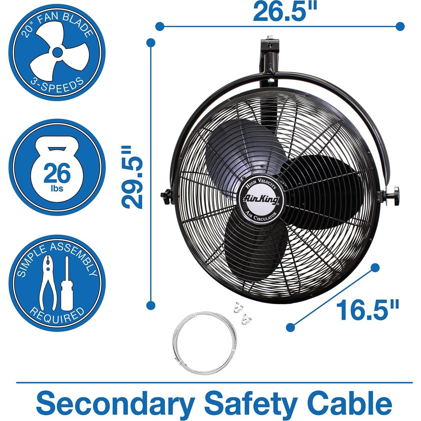 Ventilador de Pared Industrial Air King 9020 20" 1/6 HP Negro