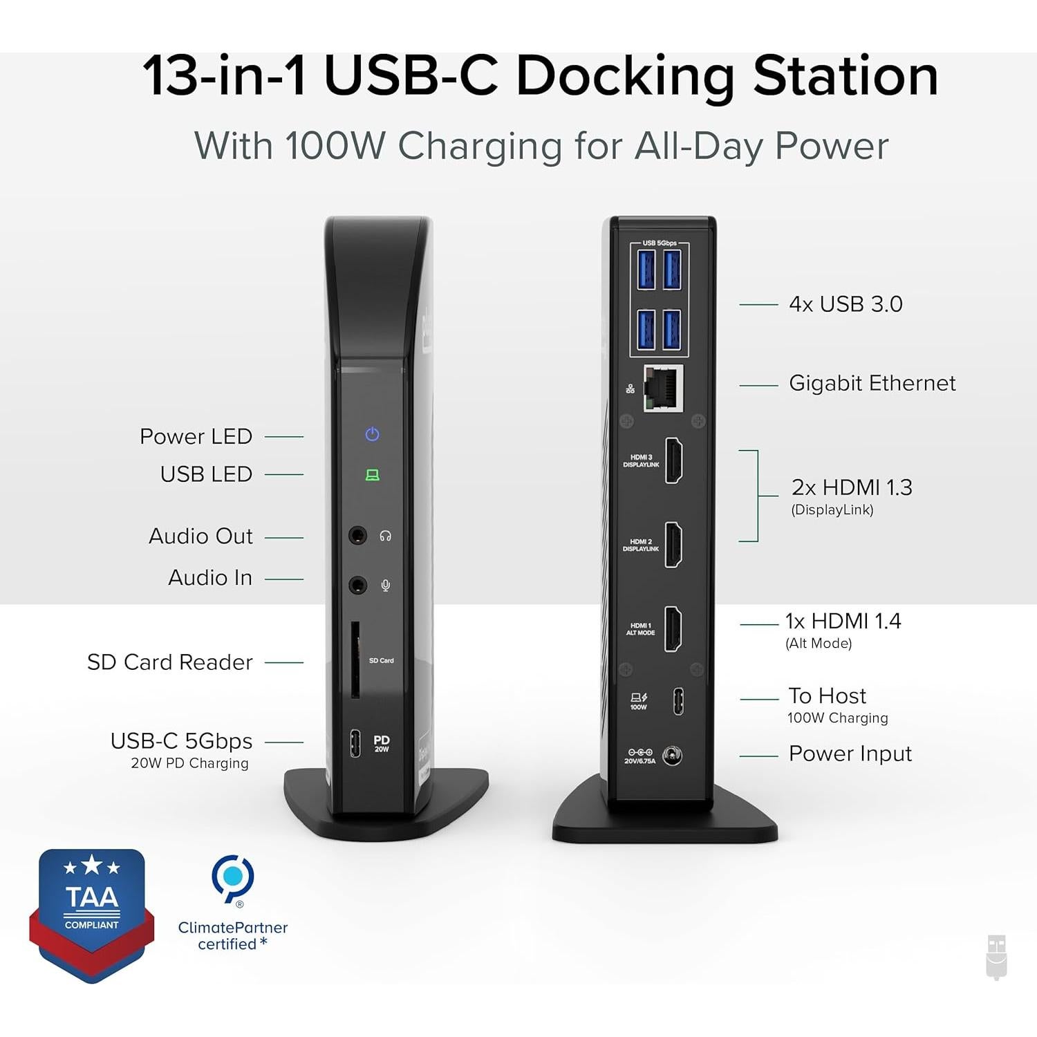 Estación de Acoplamiento Plugable 13 en 1 USB-C 100W