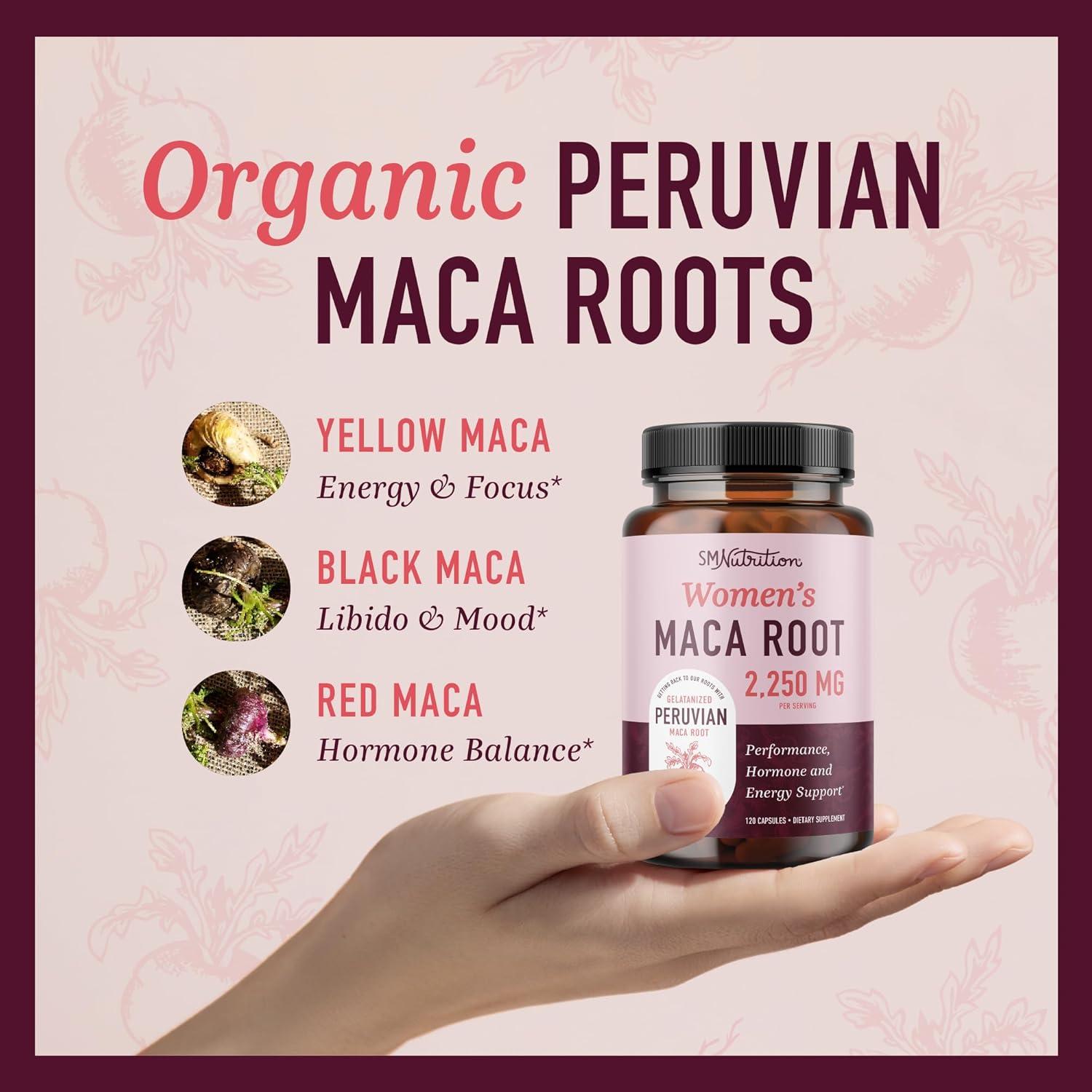 Cápsulas de Maca Orgánica para Mujeres SMNutrition 2250MG