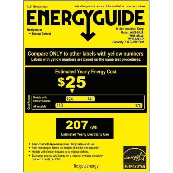 Refrigerador Compacto Midea WHS-65LB1 1.6 Pies Cúbicos Negro