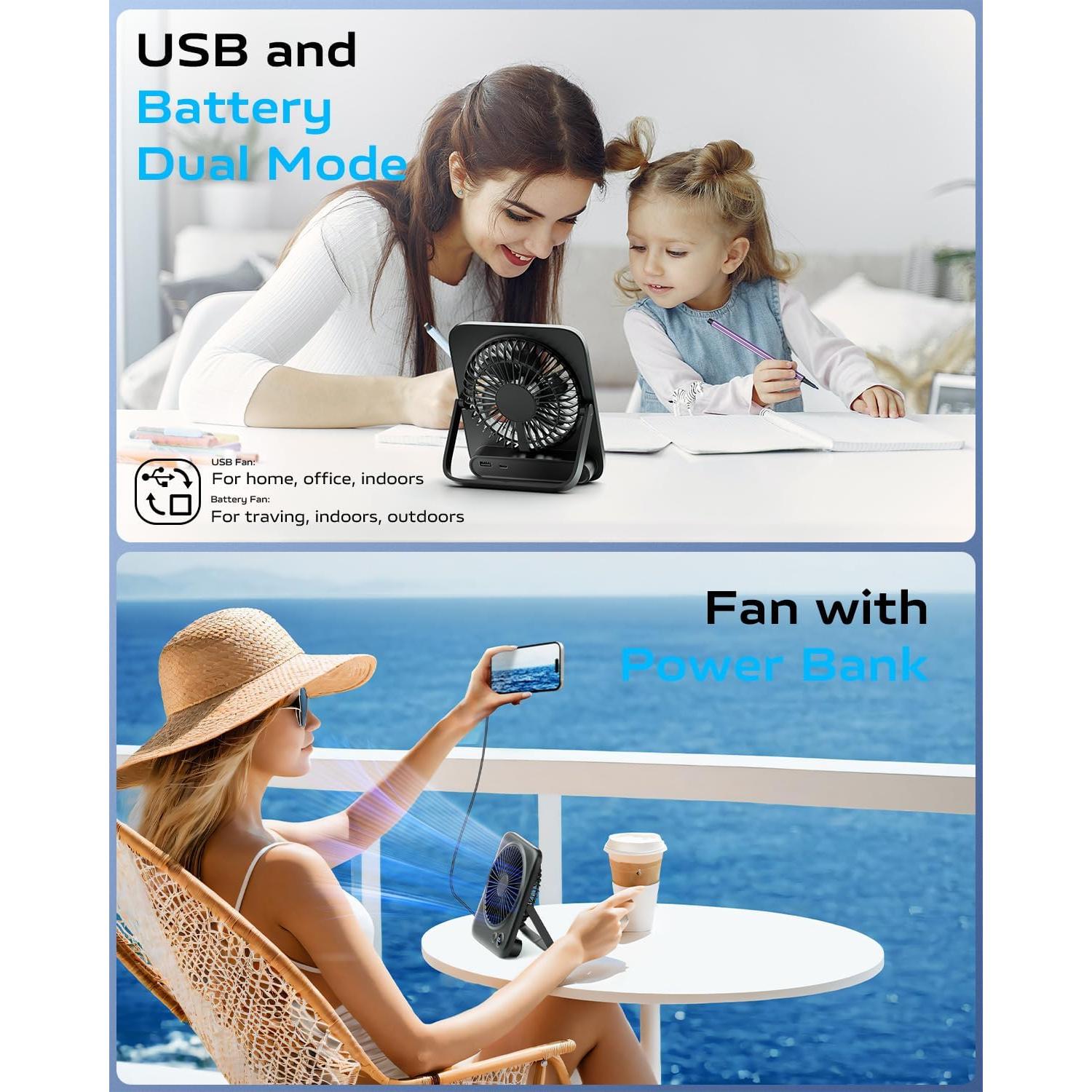 Ventilador de Escritorio Otlonpe S-F16A 16.5 cm Recargable USB