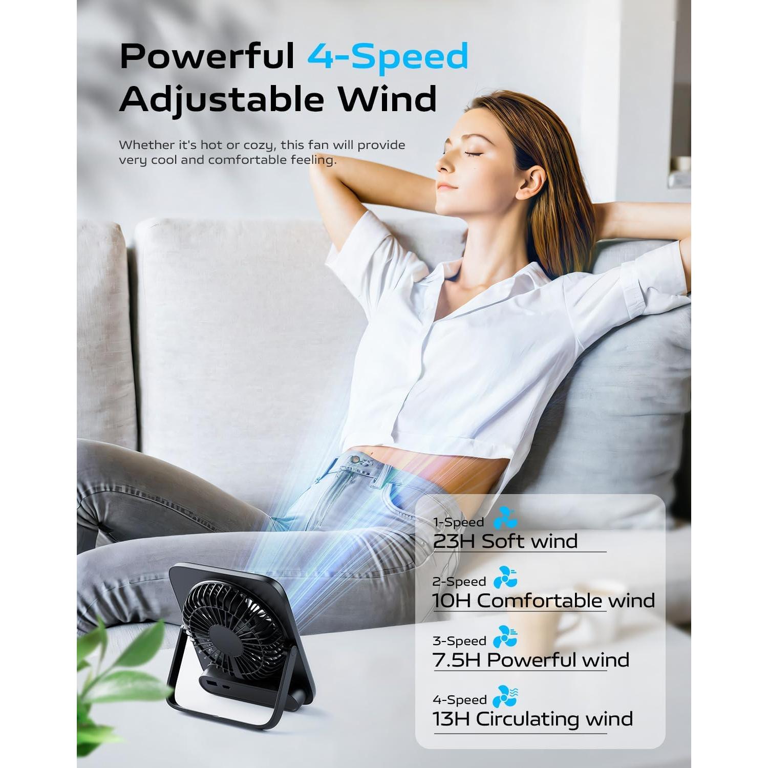 Ventilador de Escritorio Otlonpe S-F16A 16.5 cm Recargable USB