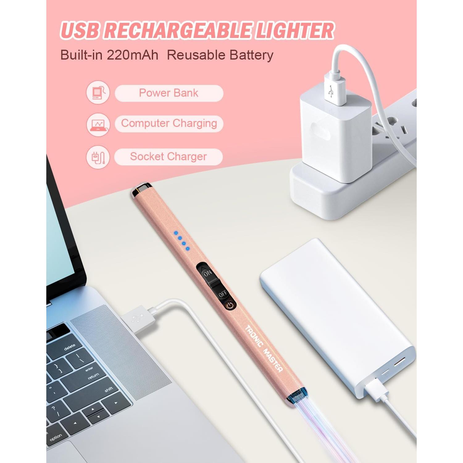 Encendedor Eléctrico Recargable TRONIC MASTER Doble Arco Plasma Oro Rosa