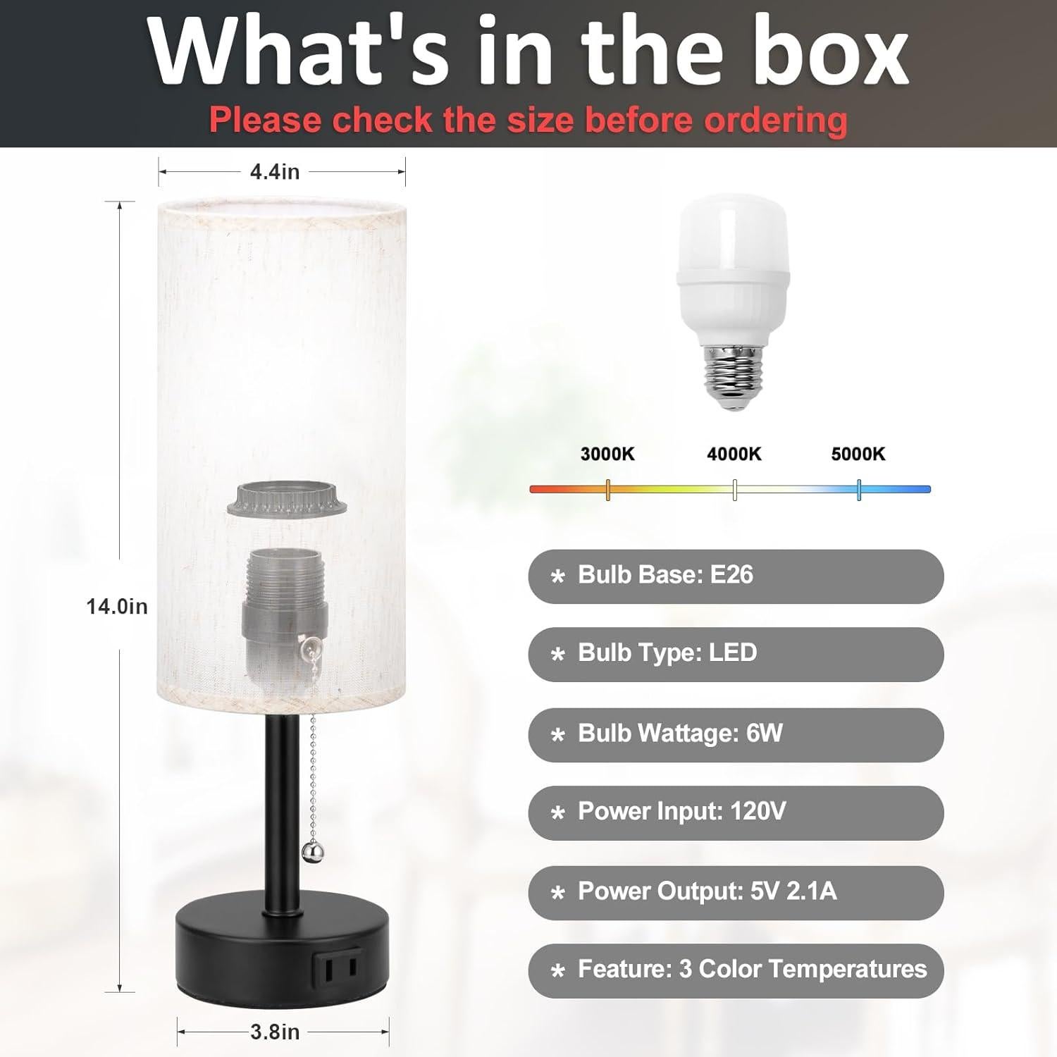 Lámpara de Mesa Fenmzee con 3 Temperaturas y Enchufe AC