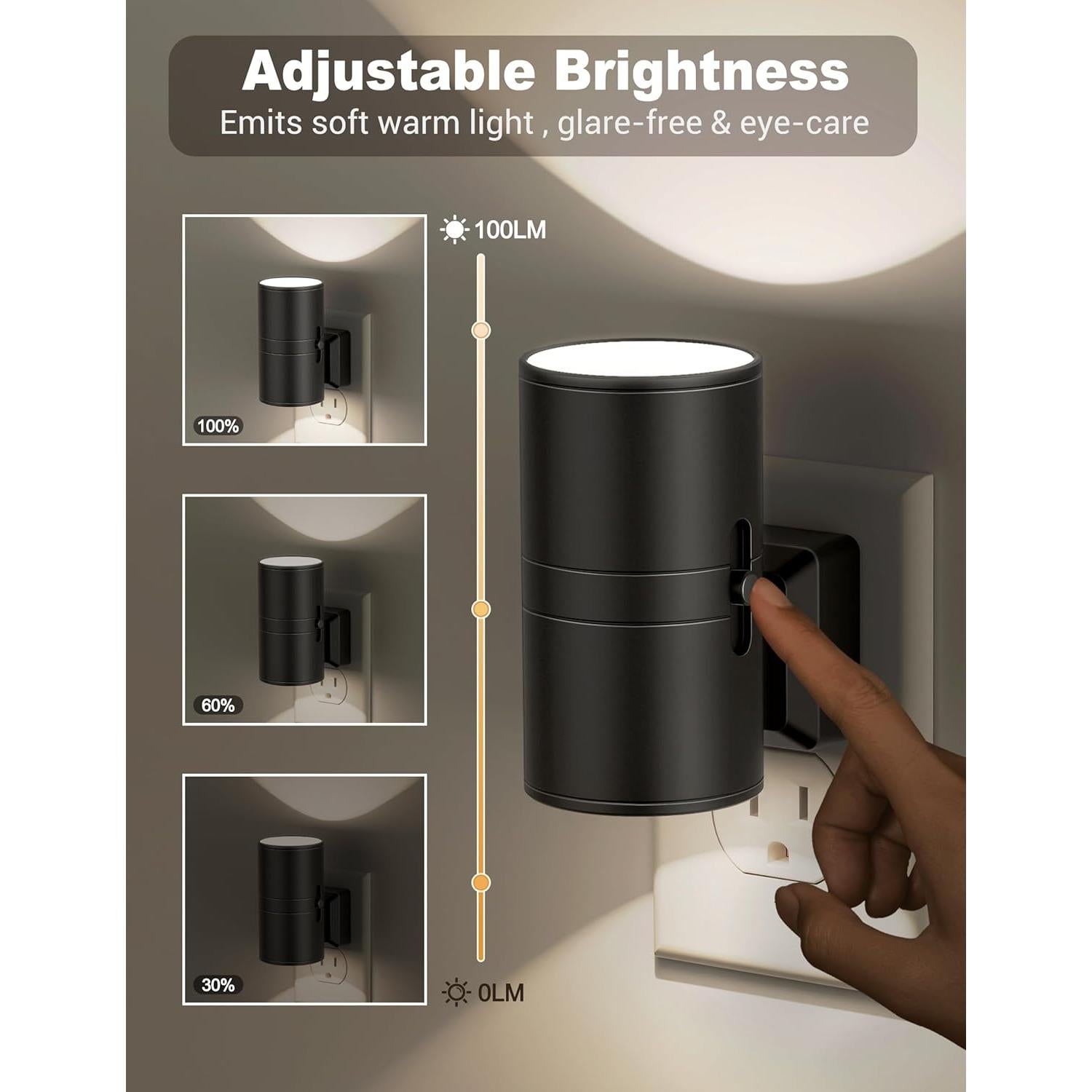 Luces Nocturnas Enchufadas JandCase 2 Paquete Regulables 0-100LM