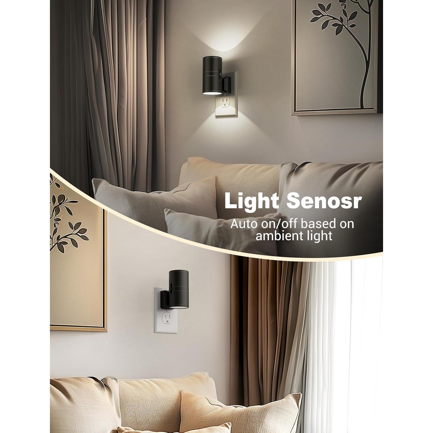 Luces Nocturnas Enchufadas JandCase 2 Paquete Regulables 0-100LM