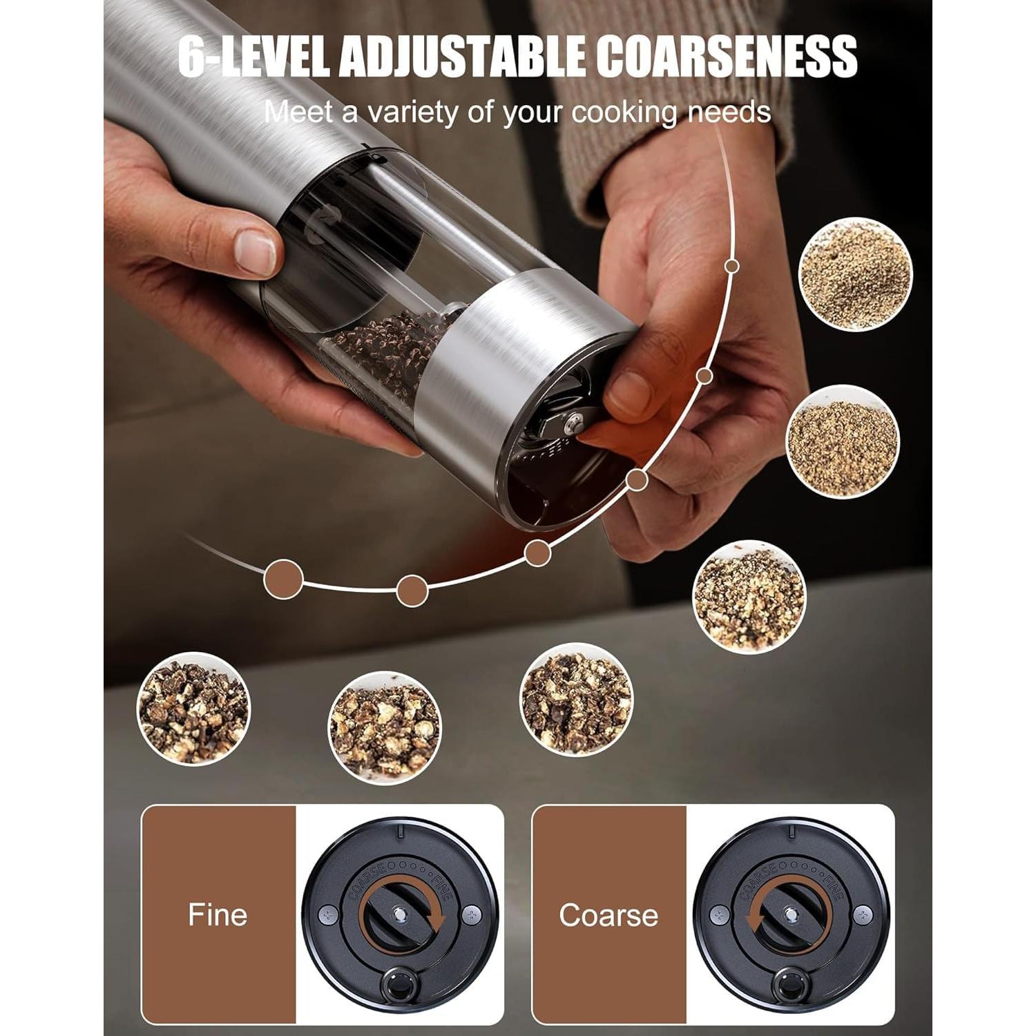 Juego de Molinillos Eléctricos de Sal y Pimienta GiveBest - Acero Inoxidable, 100ml, Recargables