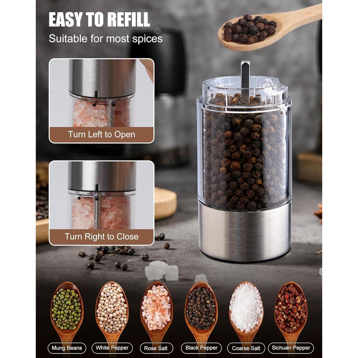 Juego de Molinillos Eléctricos de Sal y Pimienta GiveBest - Acero Inoxidable, 100ml, Recargables