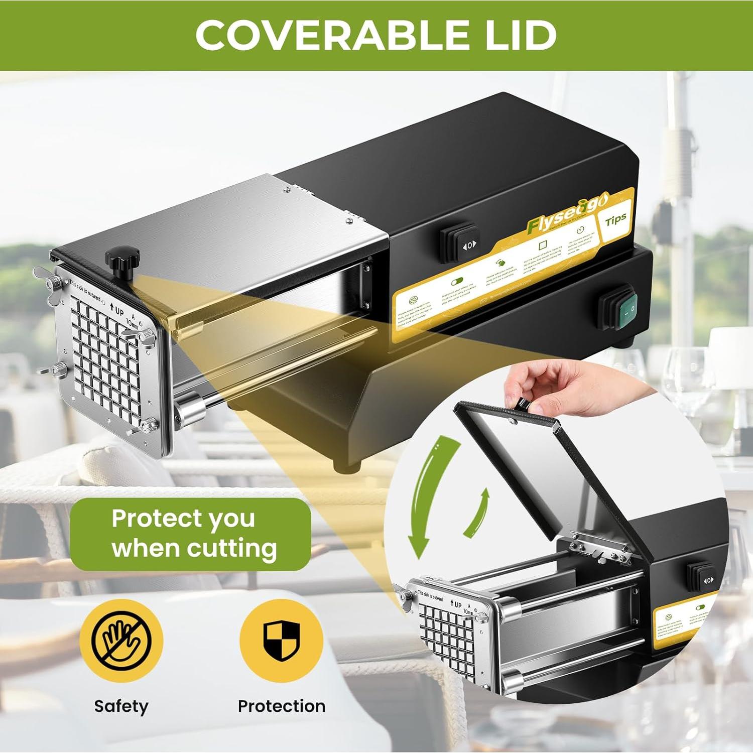 Cortador de Papas Fritas Eléctrico Flyseago 4 Cuchillas Acero