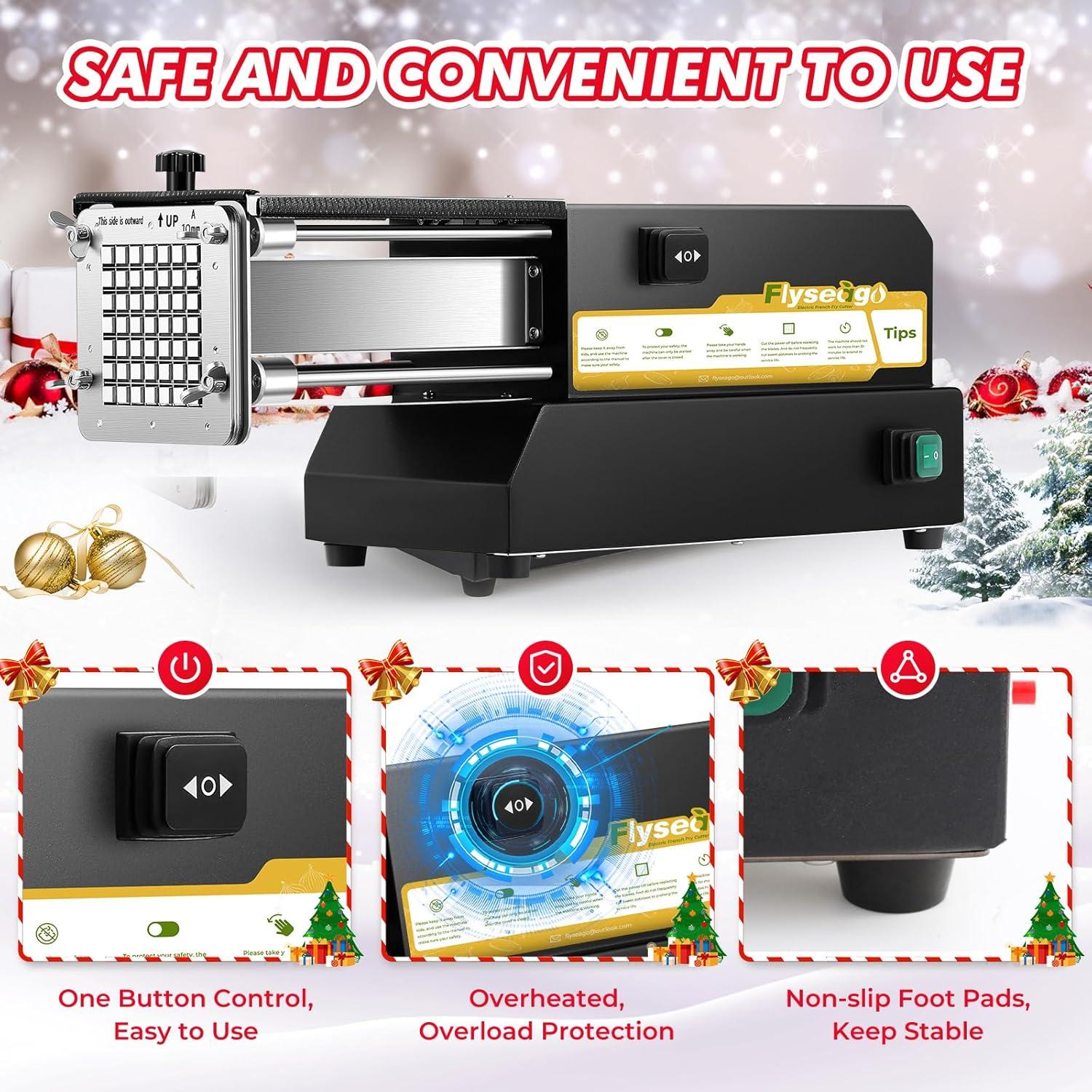 Cortador de Papas Fritas Eléctrico Flyseago 4 Cuchillas Acero