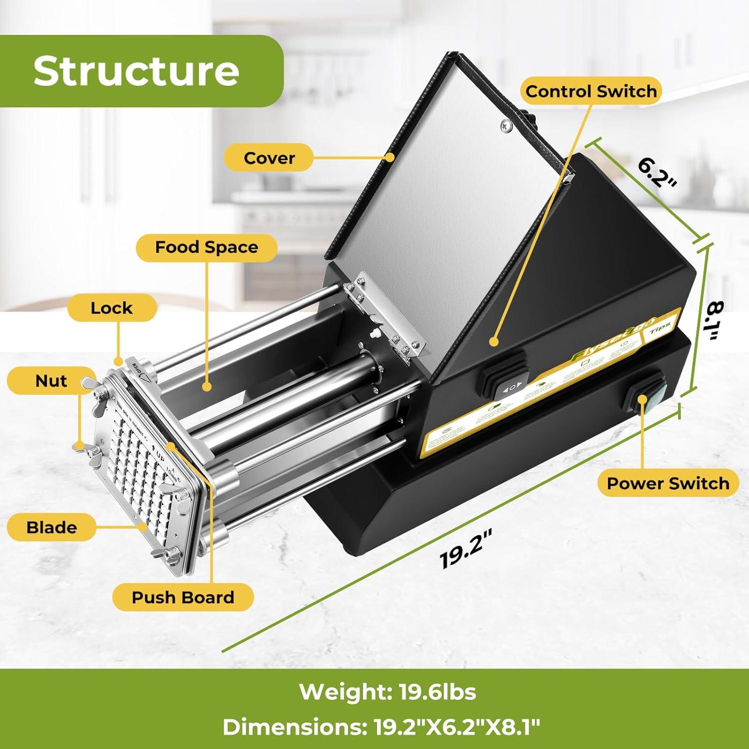 Cortador de Papas Fritas Eléctrico Flyseago 4 Cuchillas Acero