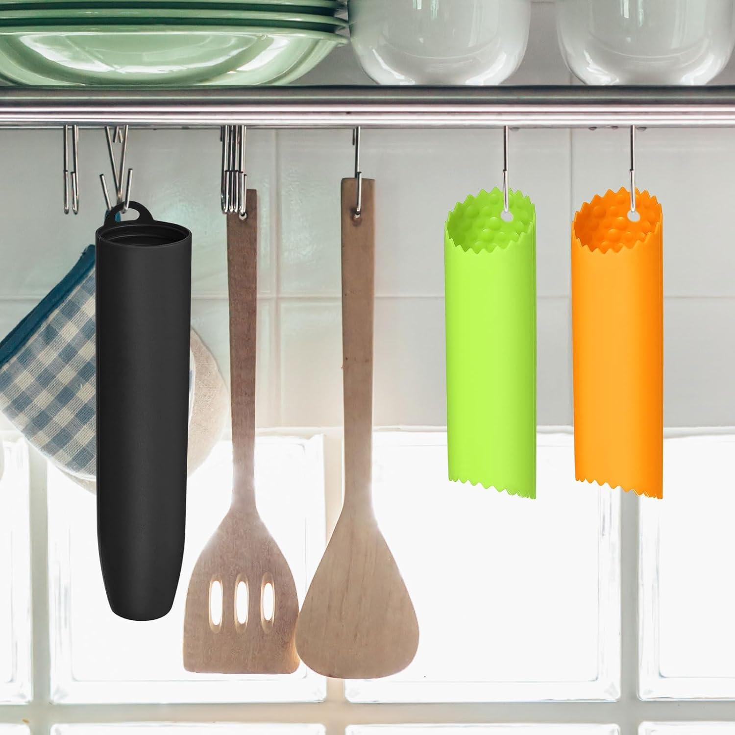 uxcell Silicone Garlic Peeler Tube, 2Pcs Garlic Roller Peeling Tube Garlic Cloves Skin Remover for Useful Kitchen Tools, Black