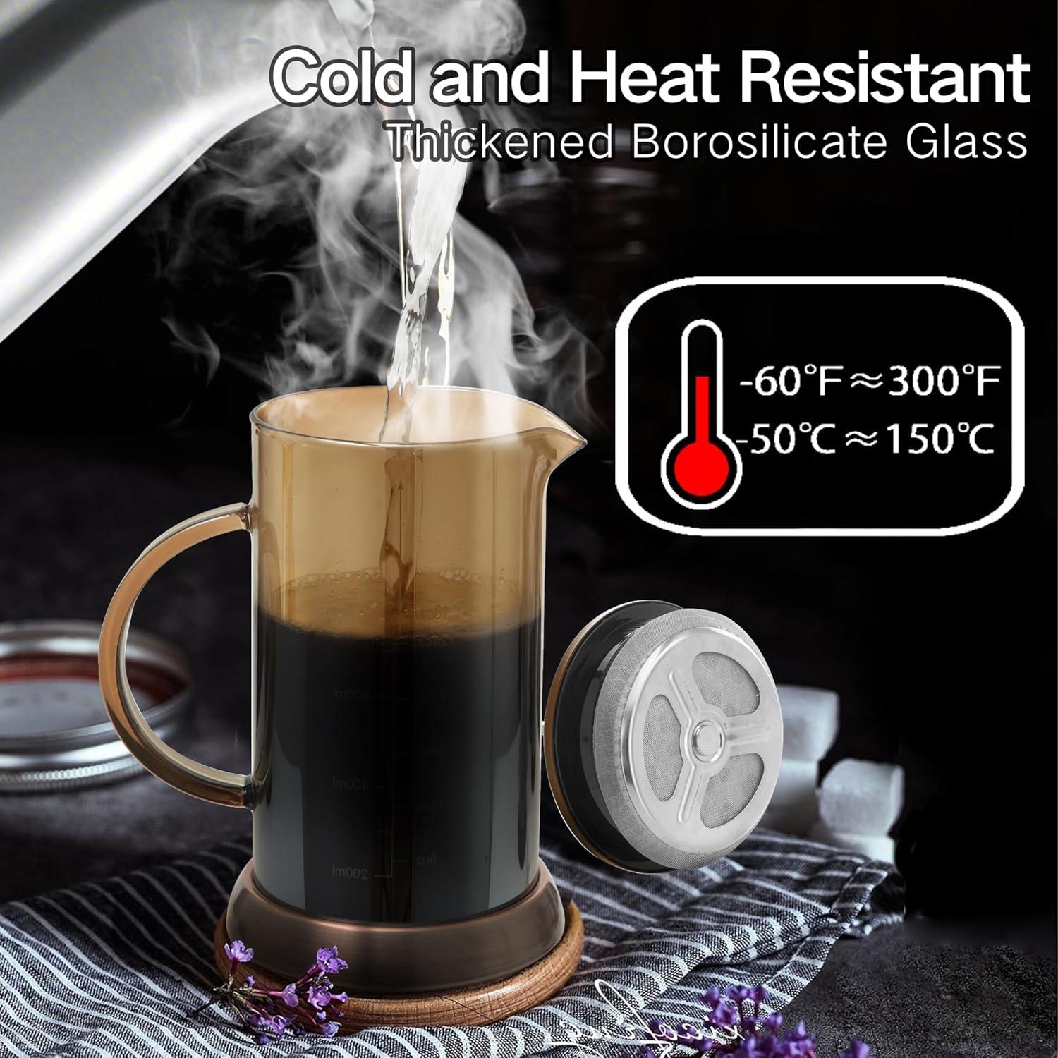 Cafetera Prensa Francesa YMMIND 34 oz Vidrio Borosilicato 5 Tazas