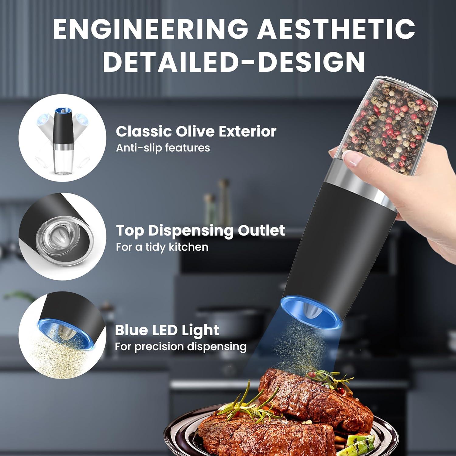 Juego de molinillos eléctricos UNNEES con luz LED, 2 unidades