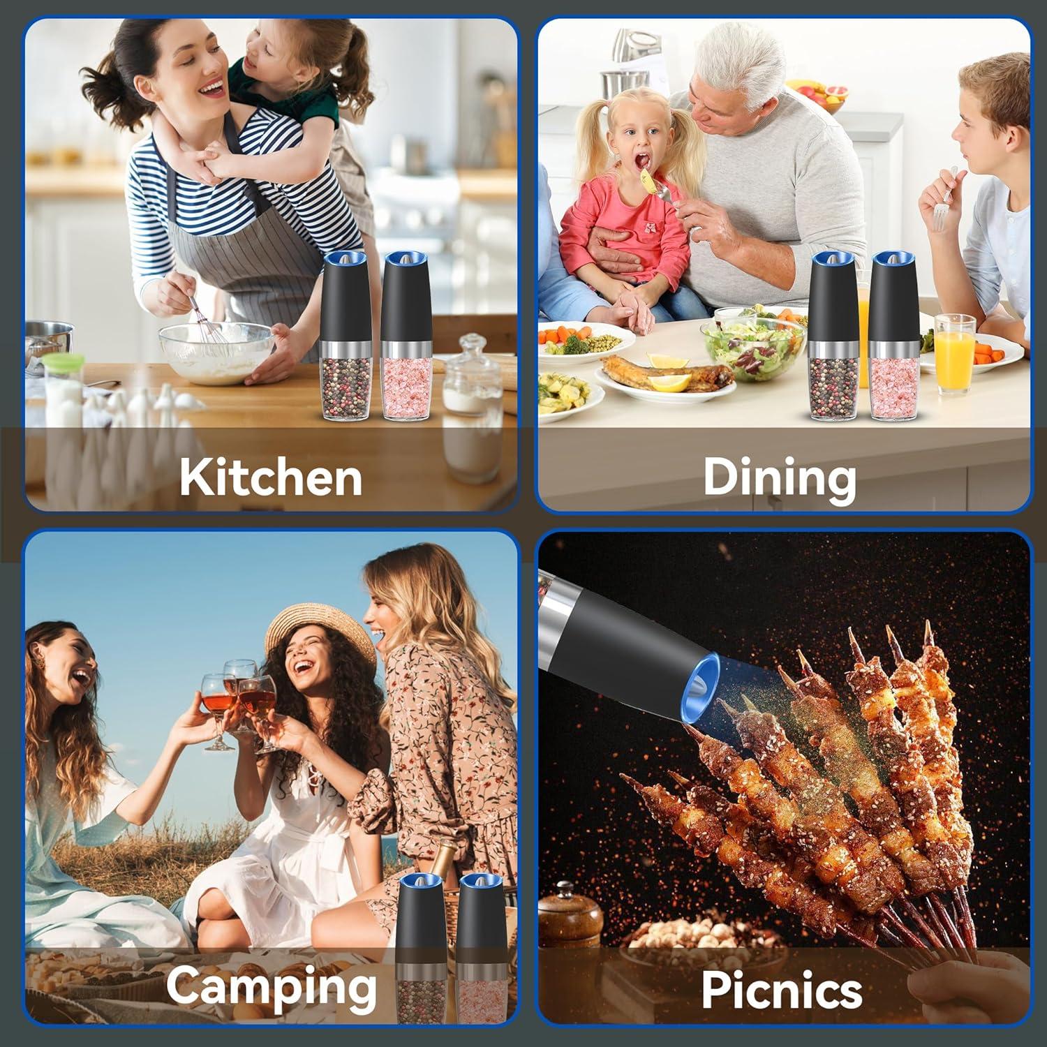 Juego de molinillos eléctricos UNNEES con luz LED, 2 unidades