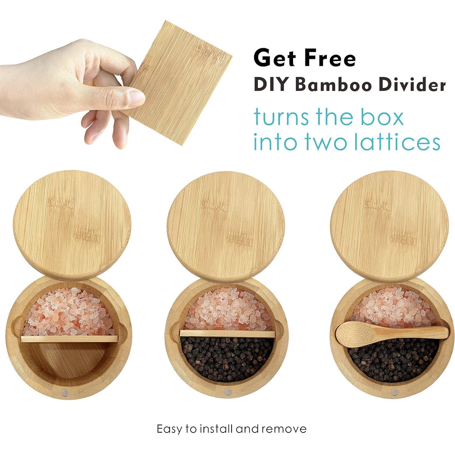 Contenedor de Sal de Bambú ThougrLyh con Tapa Magnética