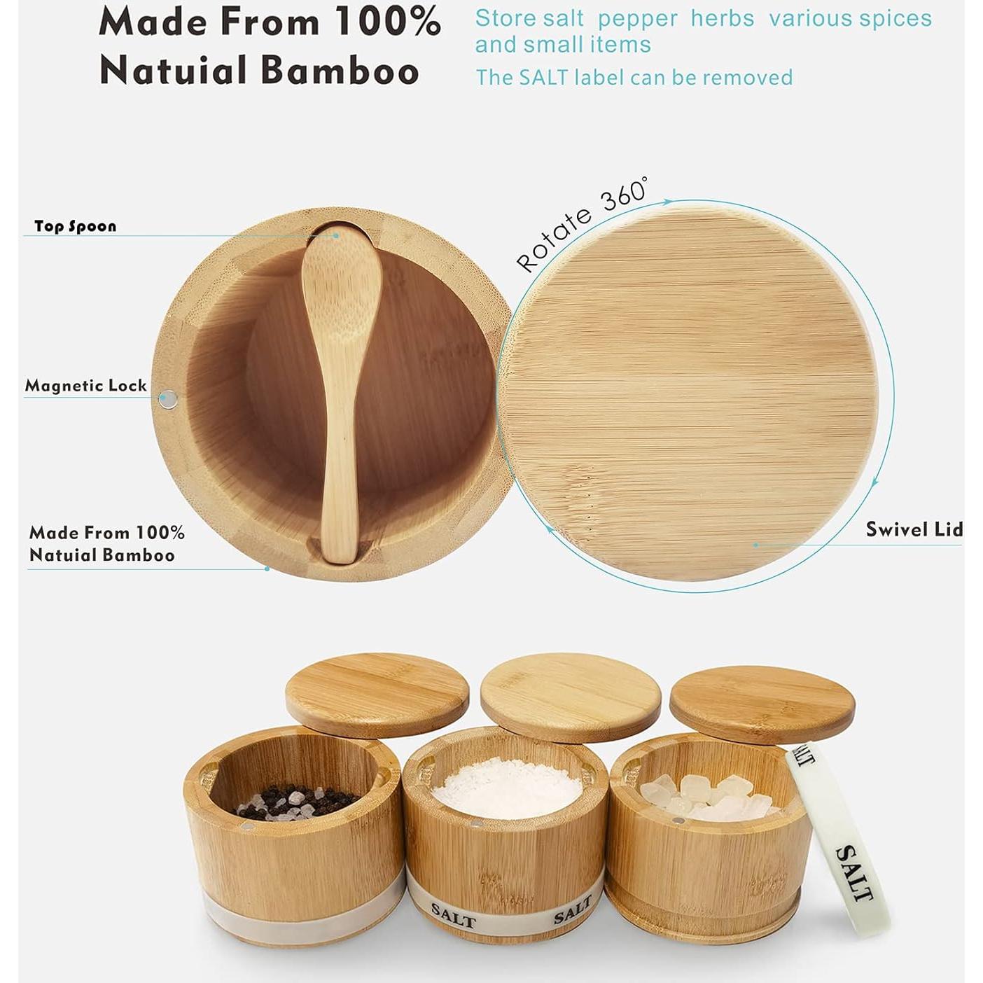 Contenedor de Sal de Bambú ThougrLyh con Tapa Magnética