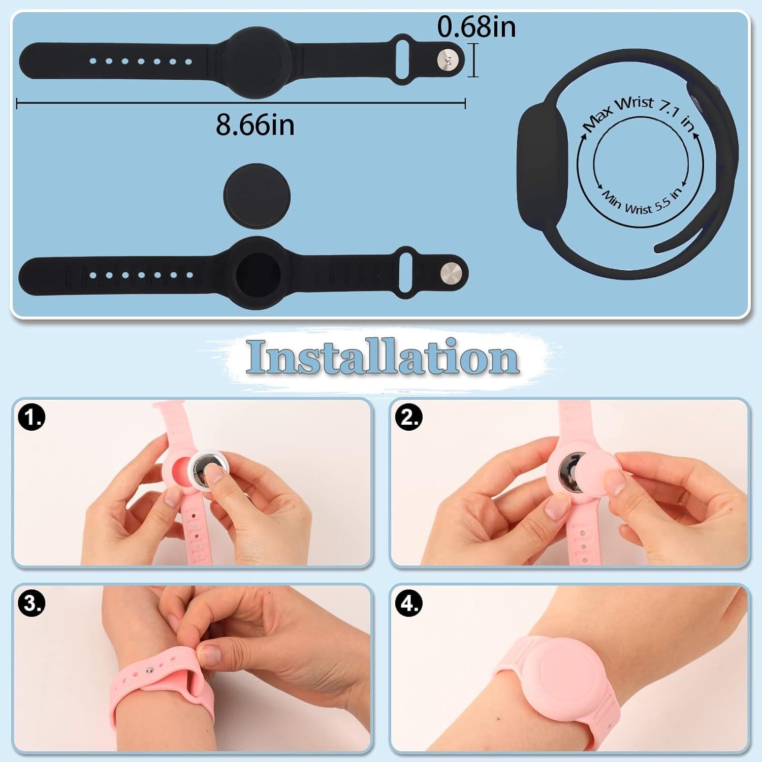 Pulsera Impermeable para Niños Tyanuzz con Soporte AirTag Negro