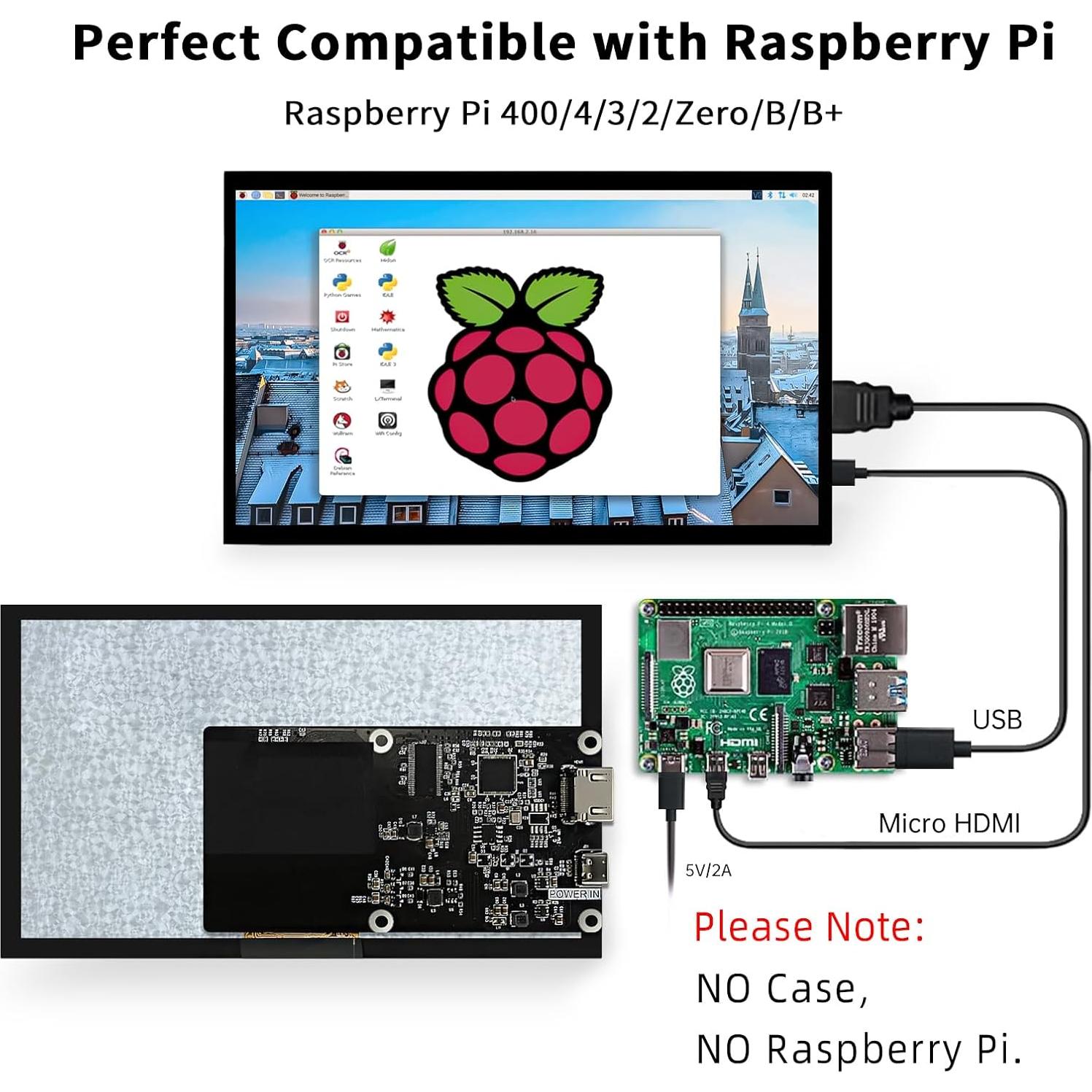 Monitor HMTECH 7" HDMI 1024x600 IPS para Raspberry Pi