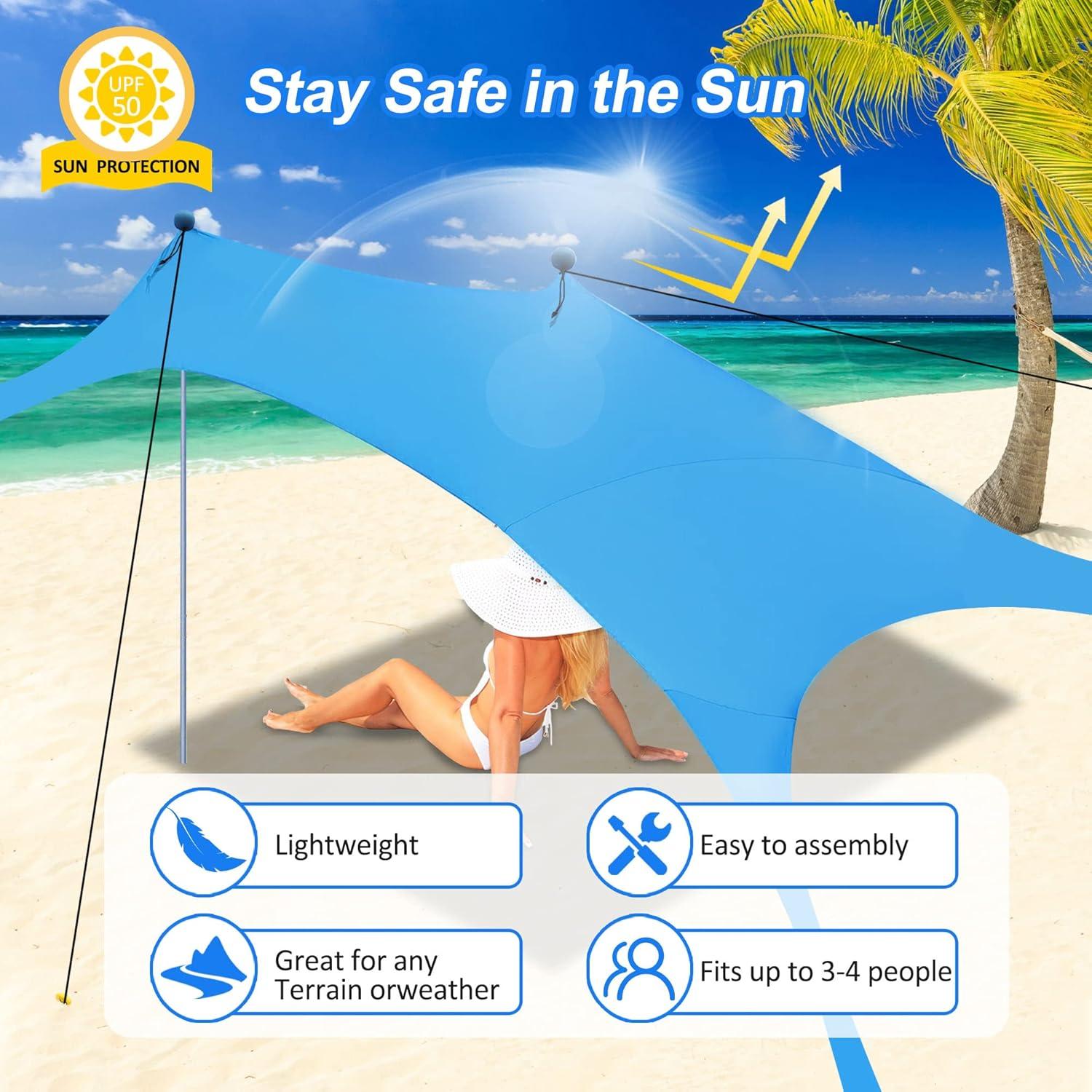 Tienda de Playa Canopy 2.29x2.29m Thereugokinexio UV UPF 50+