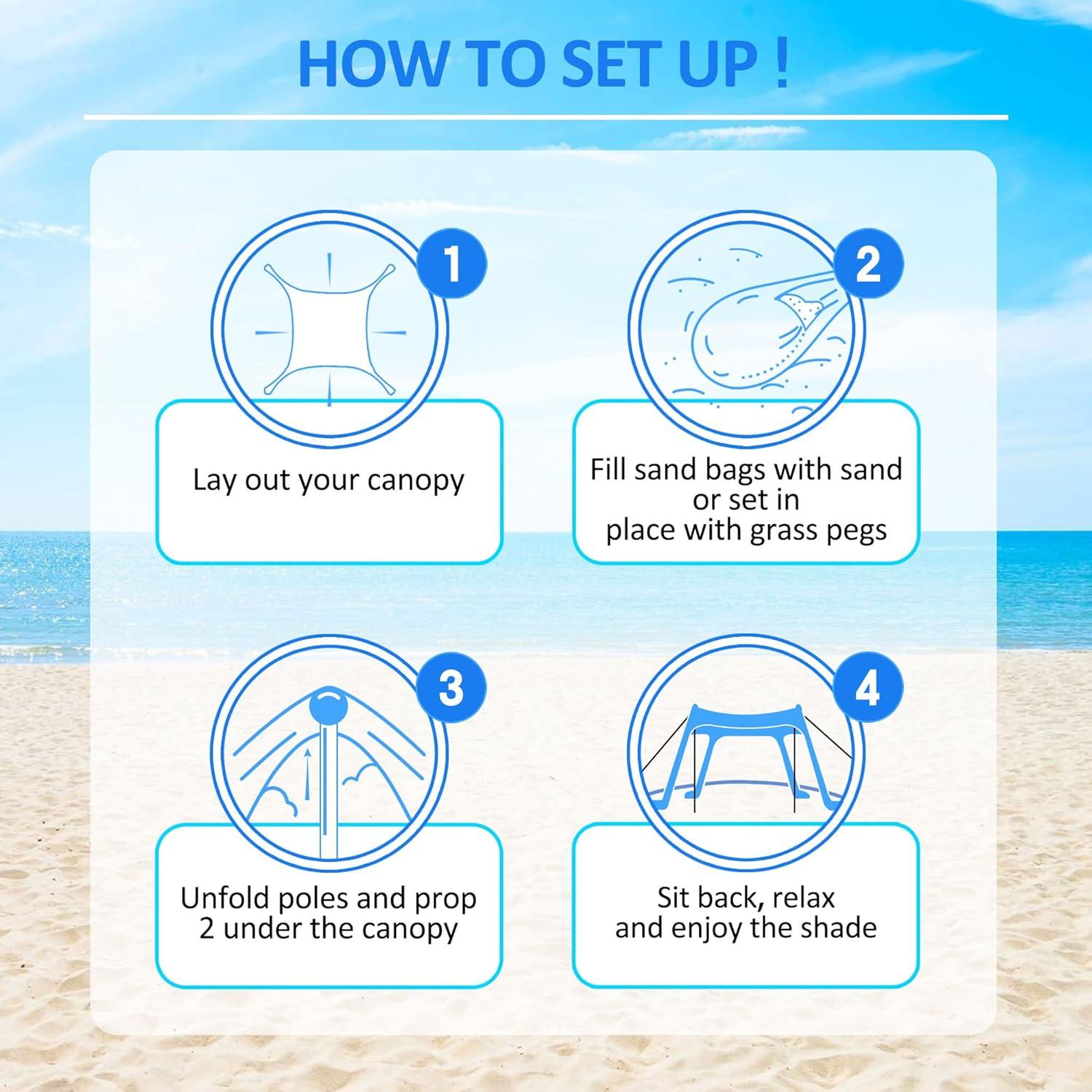 Tienda de Playa Canopy 2.29x2.29m Thereugokinexio UV UPF 50+