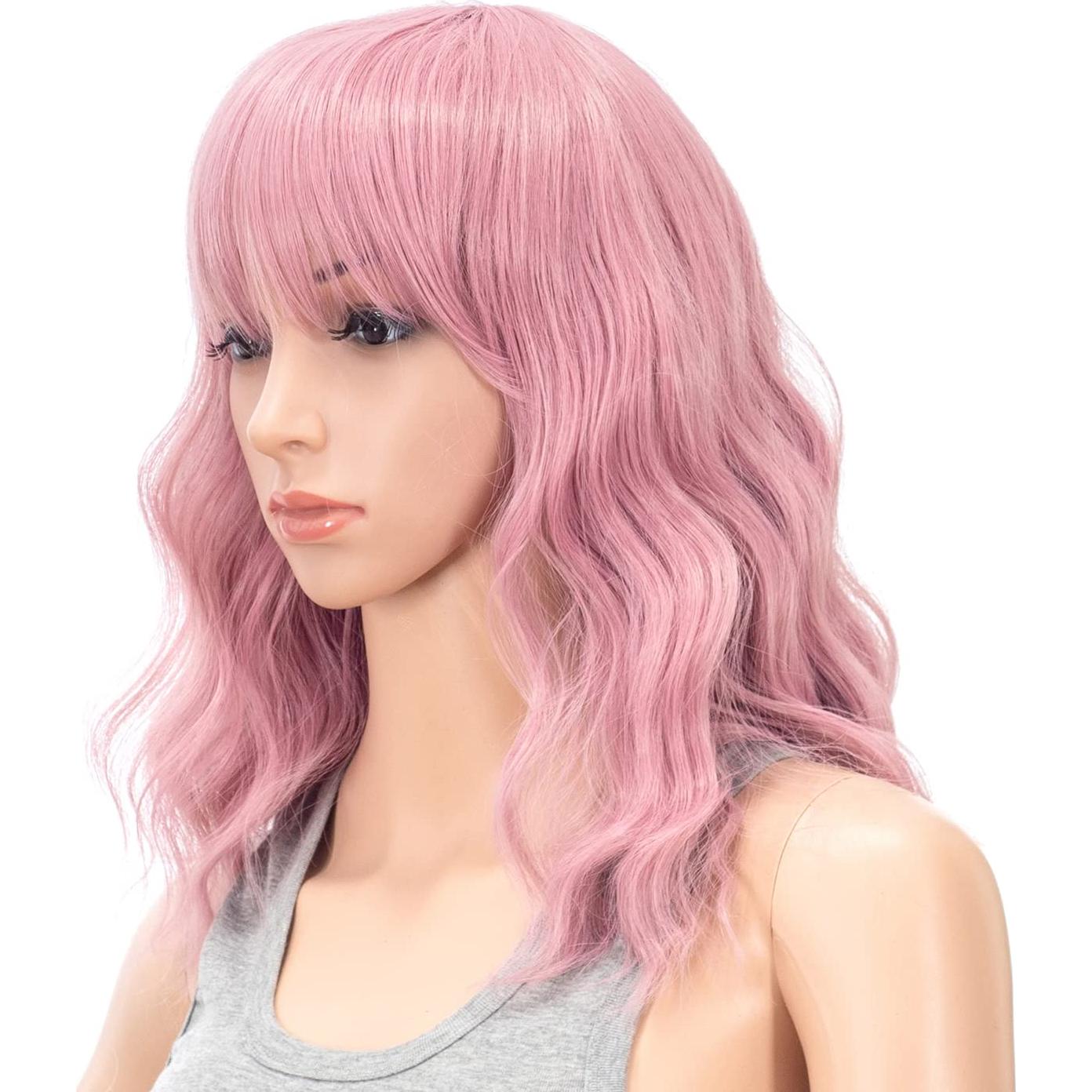 Peluca Bob Ondulada Rizada SWACC Rosa con Tapa Ajustable