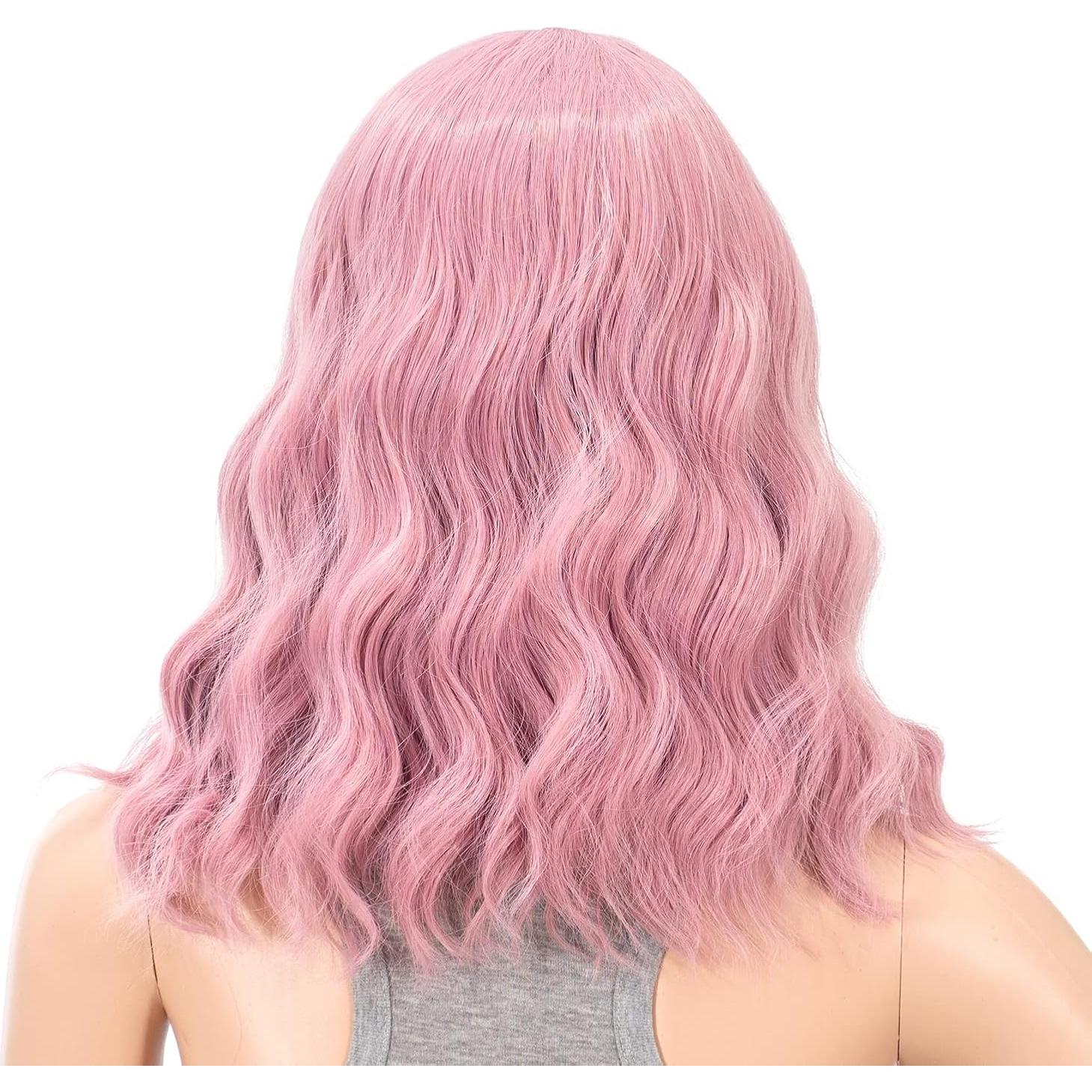 Peluca Bob Ondulada Rizada SWACC Rosa con Tapa Ajustable